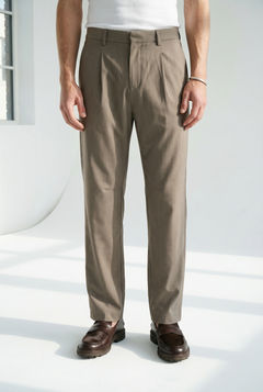 Hipland Studio Pleat Trousers - Taupe - front view