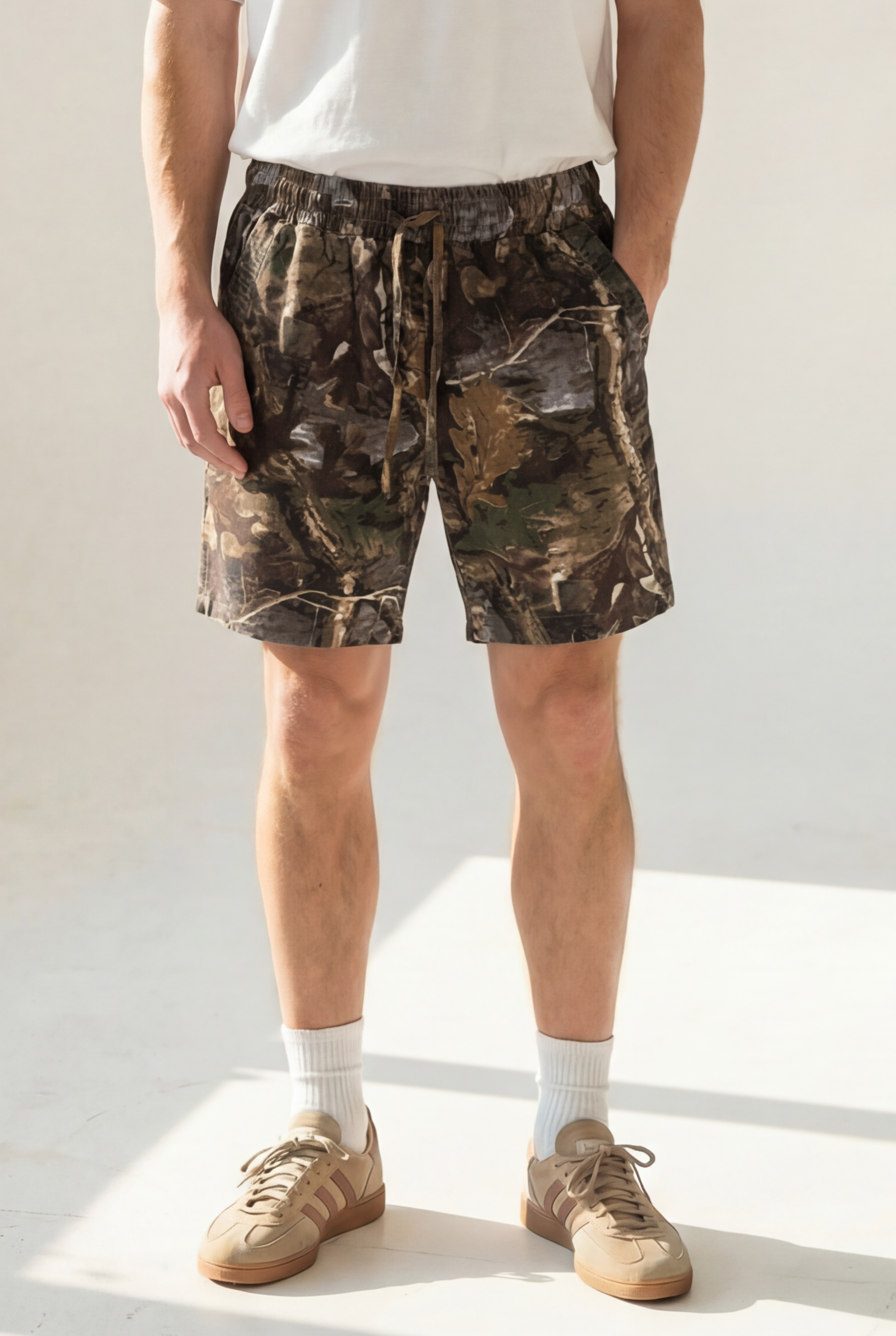 Hipland Bush Camo Shorts — Dark Camo — front view