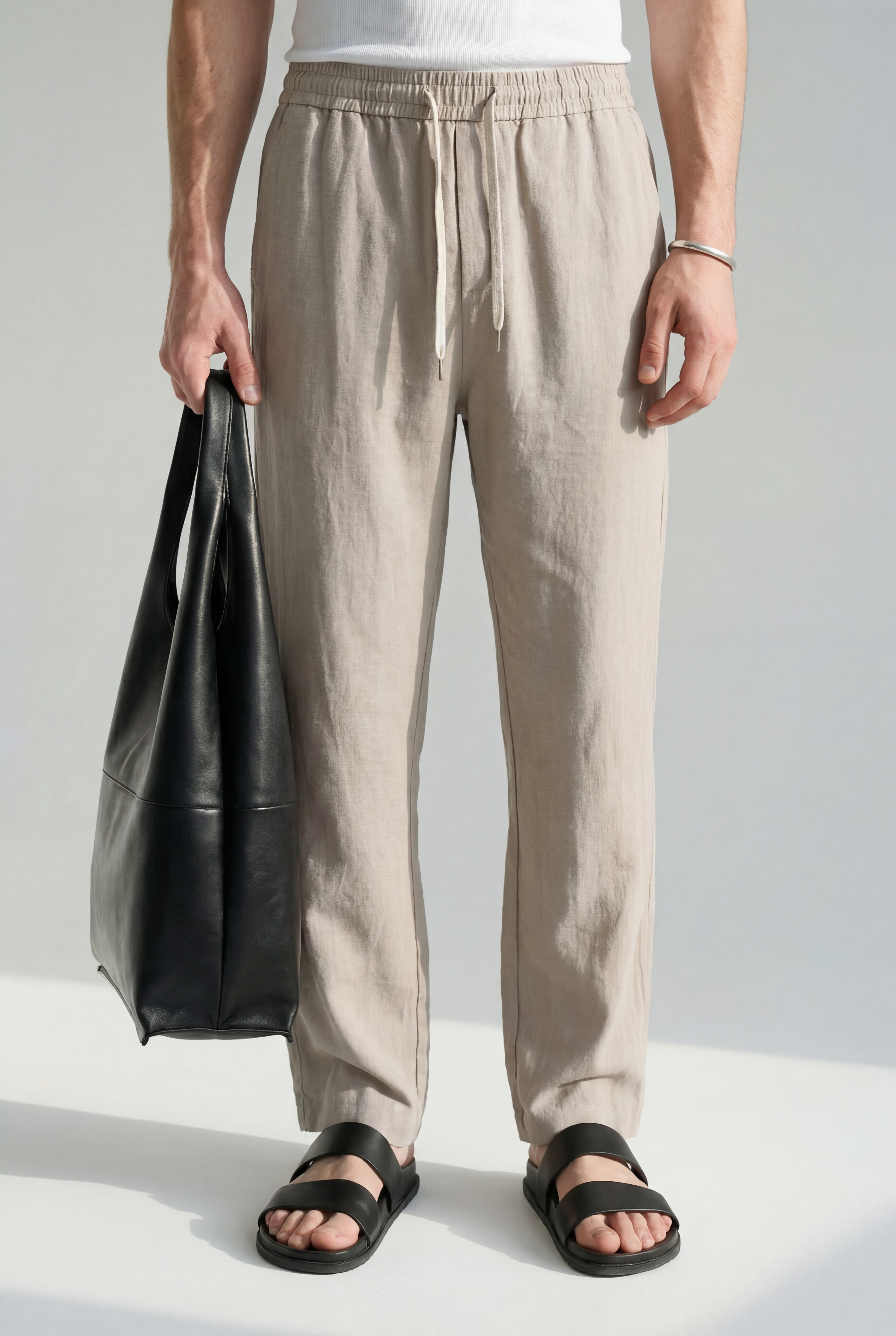 Hipland The Nara Beach Trouser - Stone Taupe - front view
