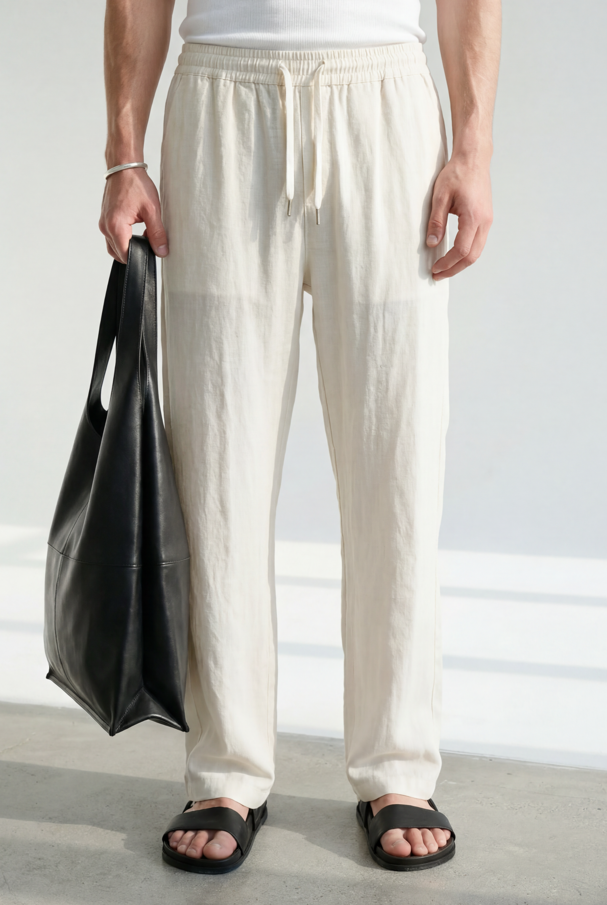 Hipland The Nara Beach Trouser - Natural - front view