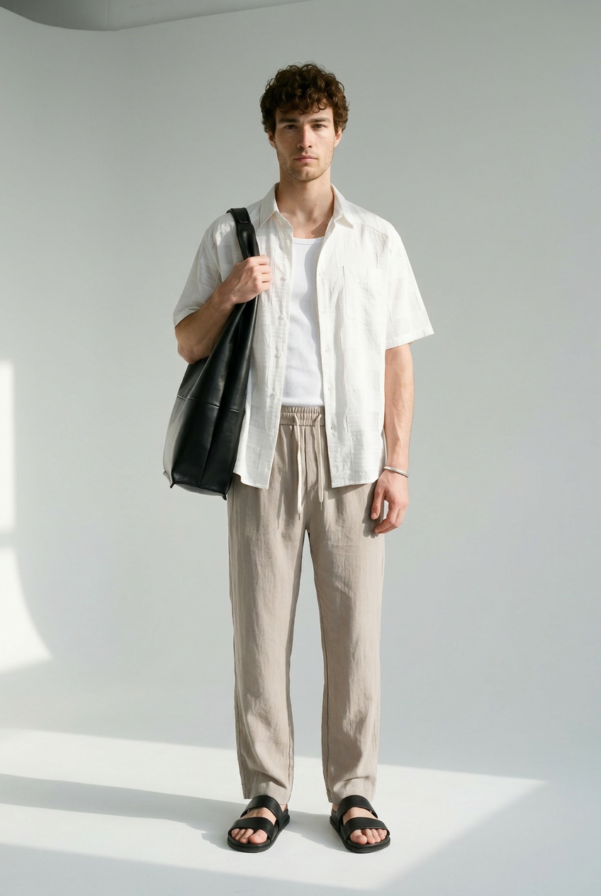 Hipland The Nara Beach Trouser - Stone Taupe - front alternate view
