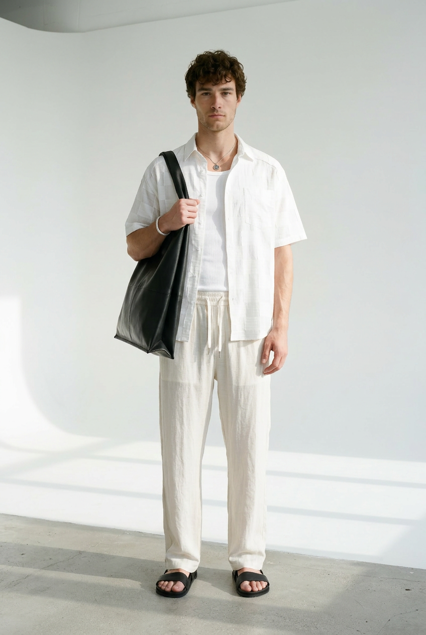 Hipland The Nara Beach Trouser - Natural - front alternate view