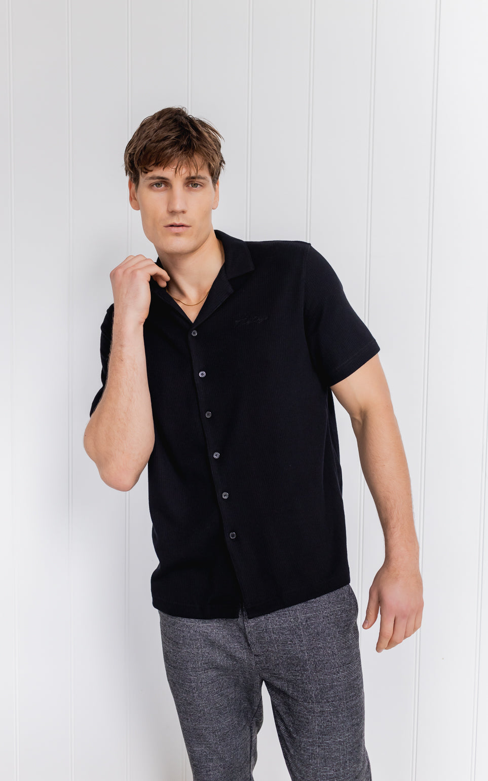 Knit Button Down Shirt - Black