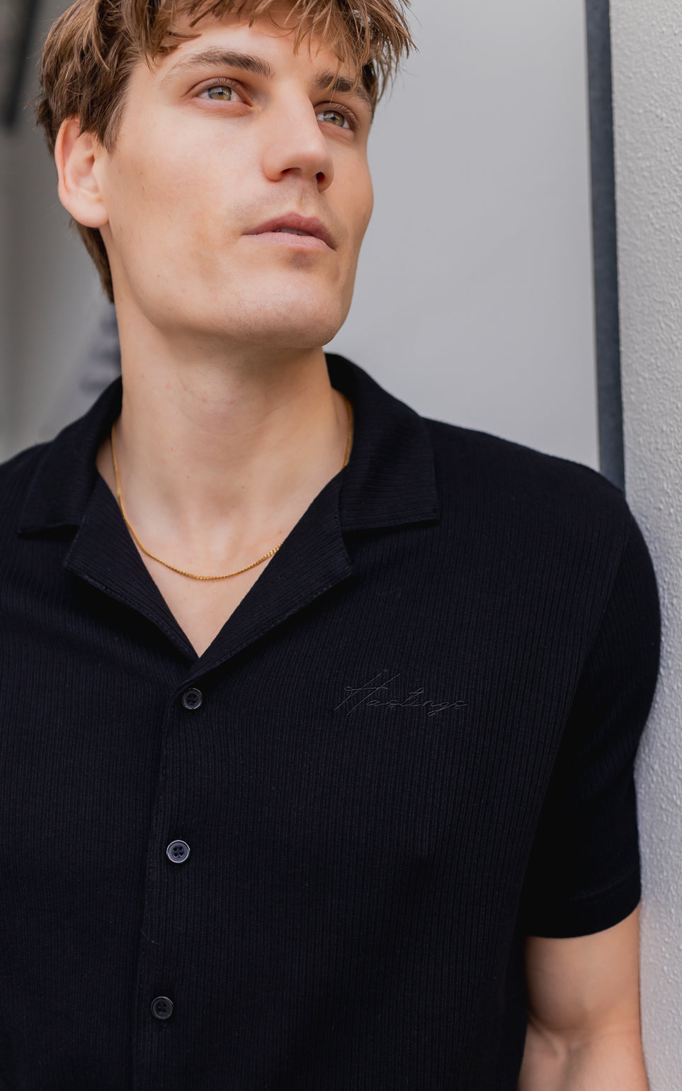 Knit Button Down Shirt - Black