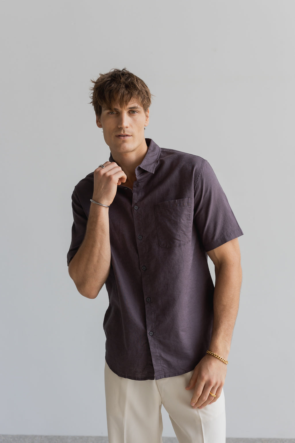 Cotton Linen SS Shirt - Charcoal