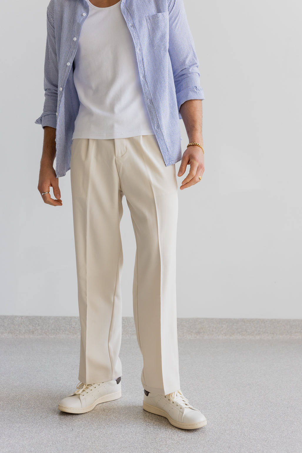 Baggy Pleated Pants - Cream