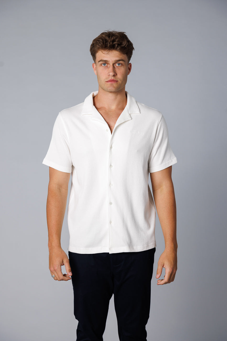 Hastings Knit Button Down Shirt - White