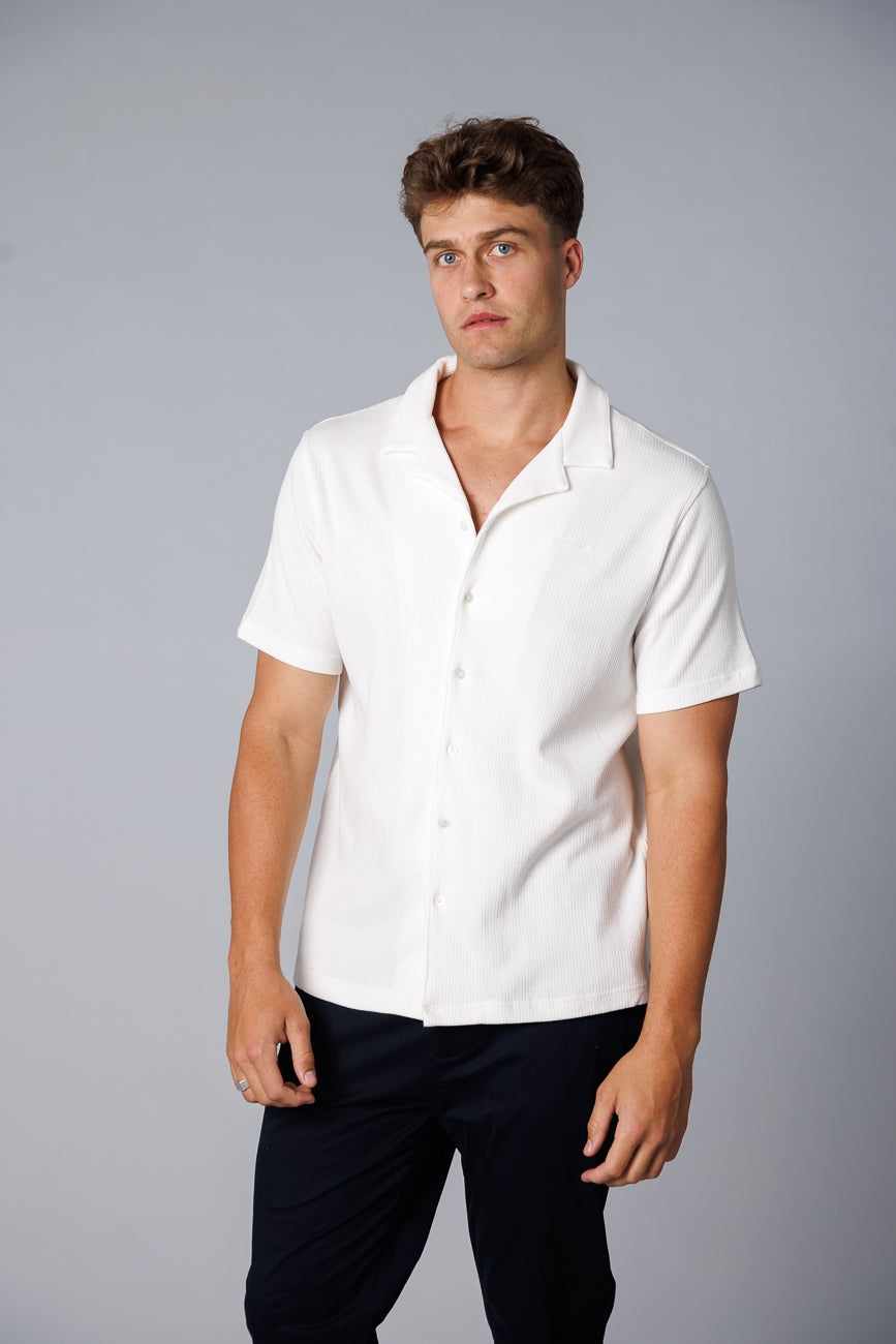 Hastings Knit Button Down Shirt - White