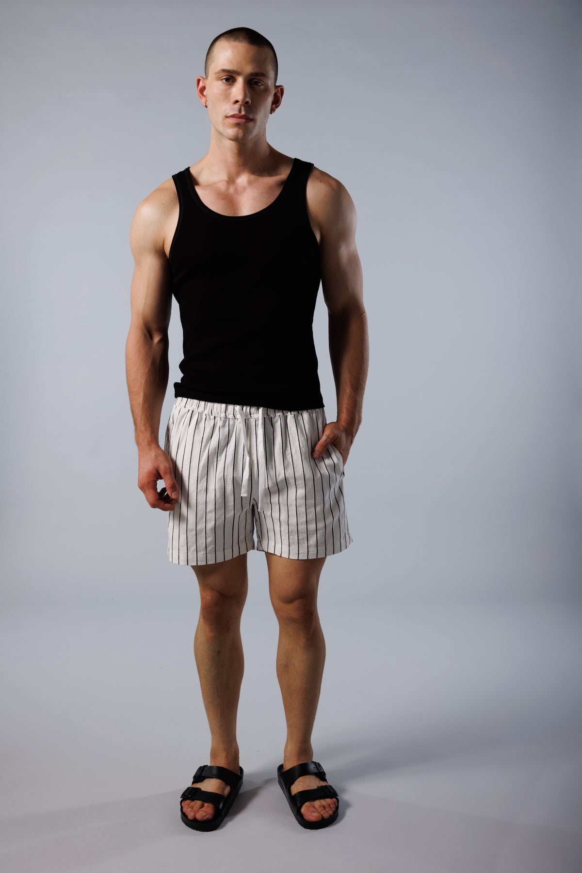 Noosa Linen Shorts - Black Stripe