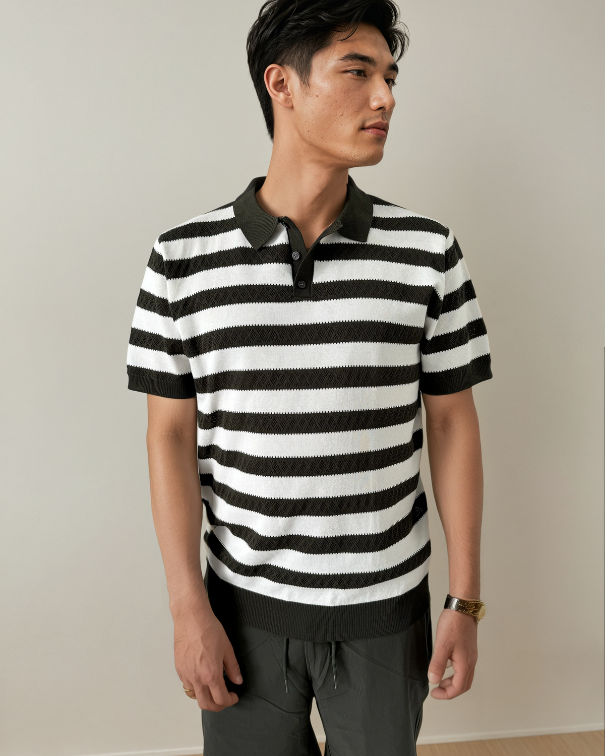 Stripe Knit Polo - Green