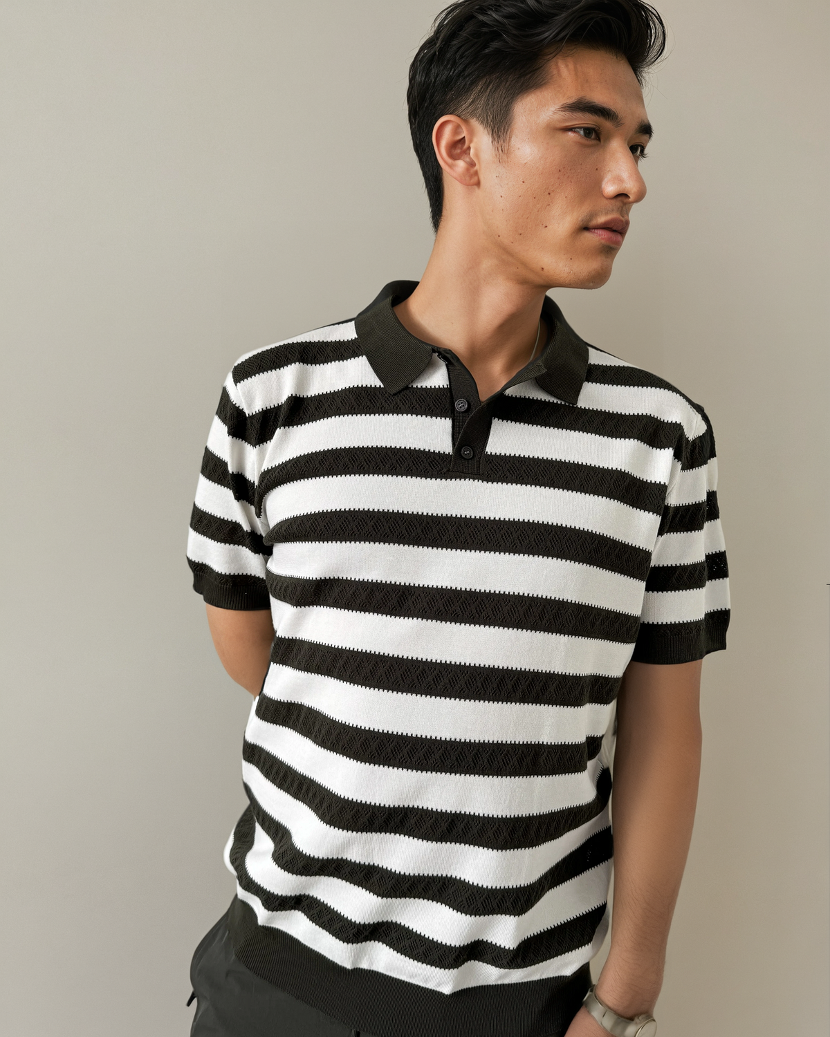 Stripe Knit Polo - Green