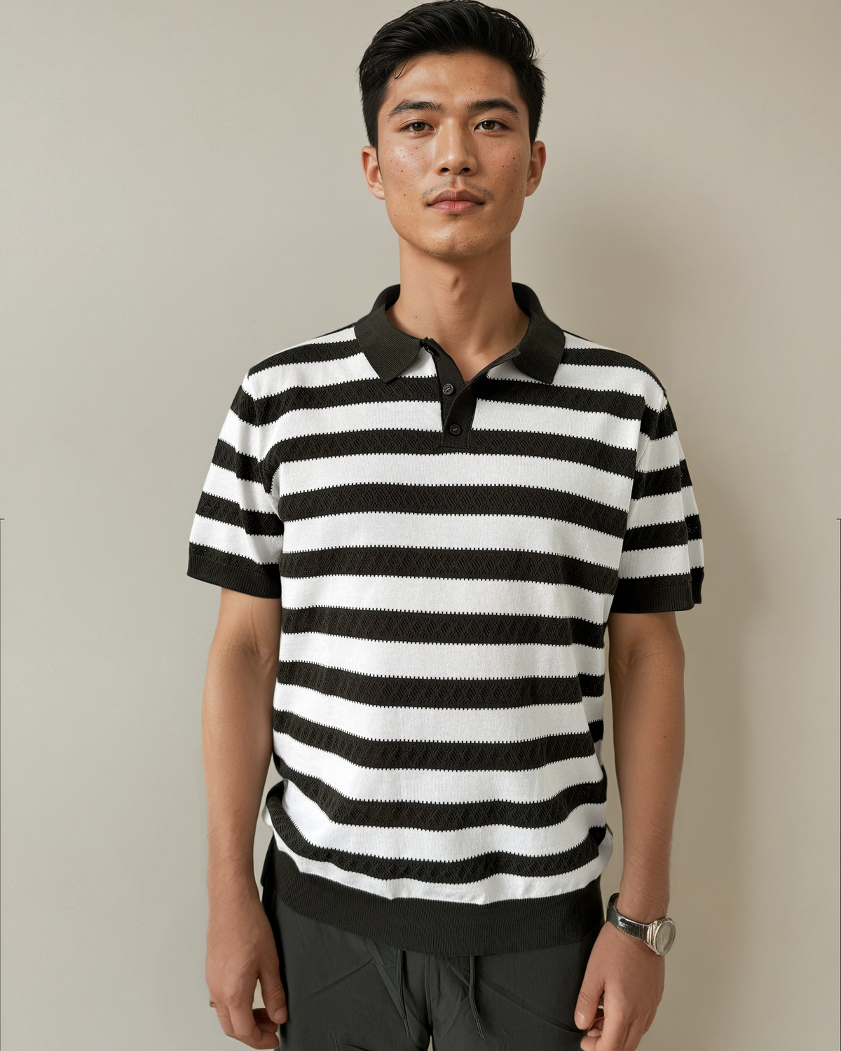 Stripe Knit Polo - Green