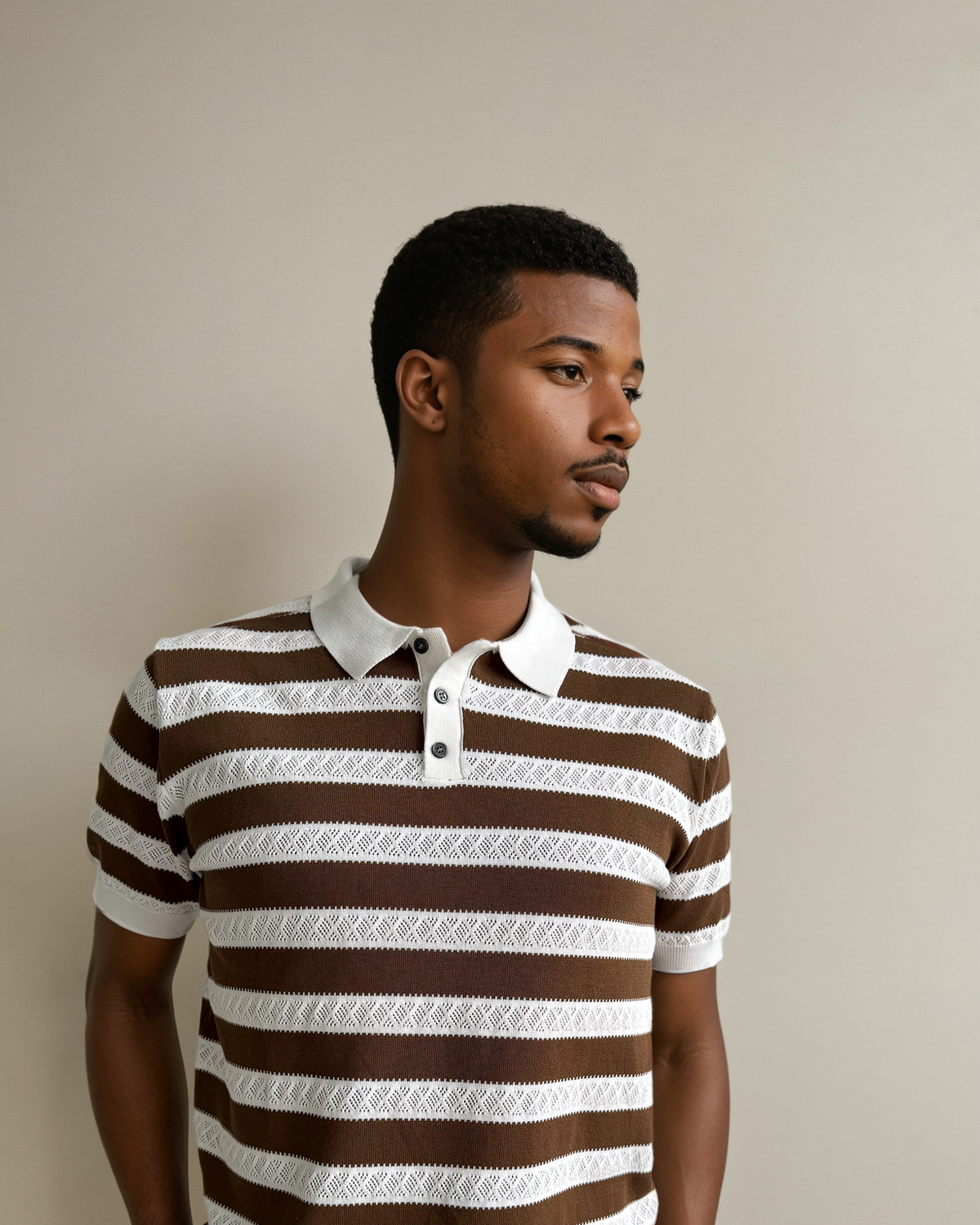 Stripe Knit Polo - Brown