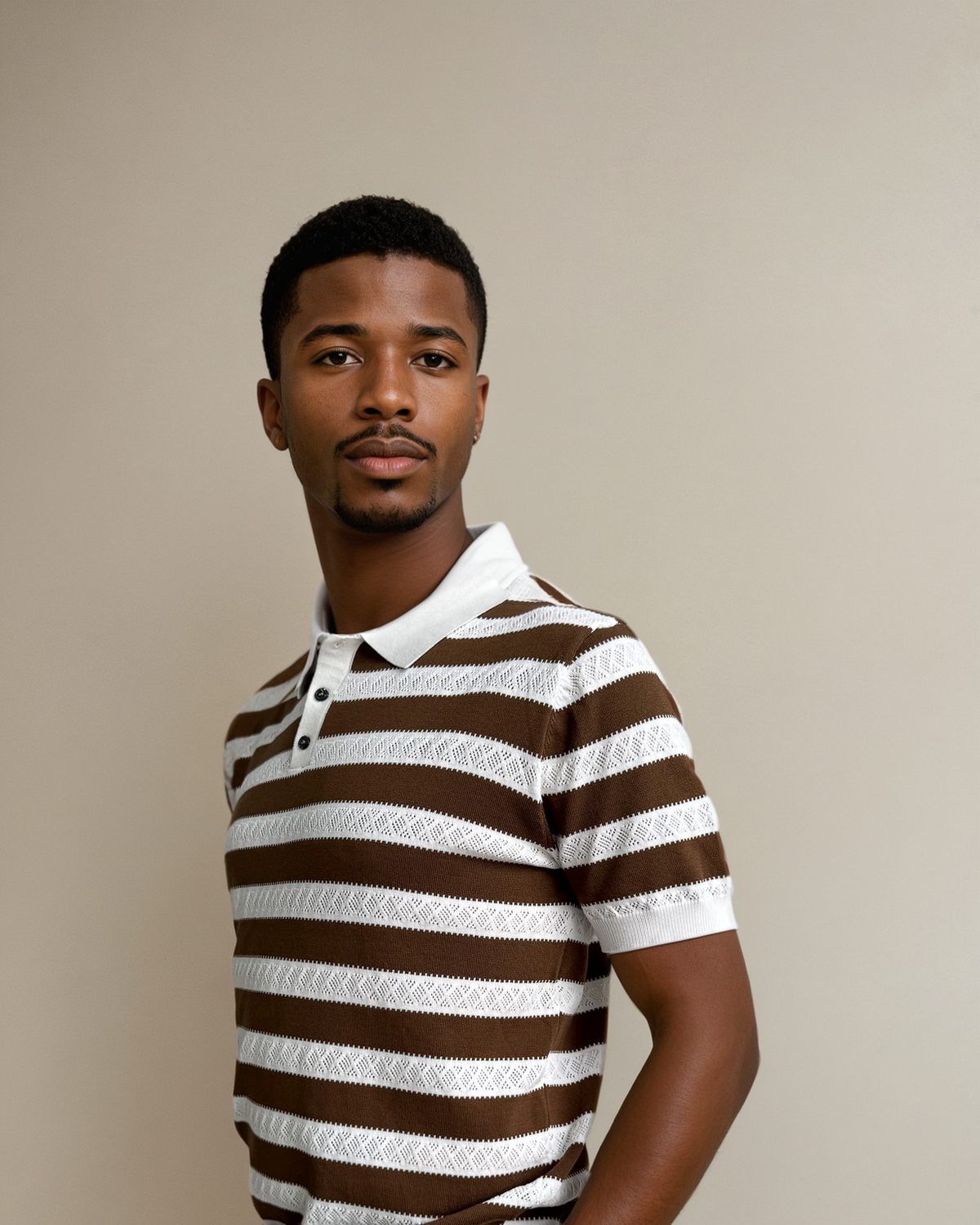 Stripe Knit Polo - Brown