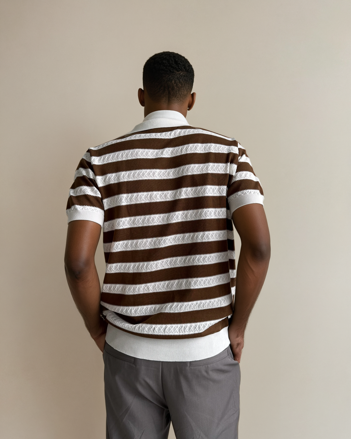 Stripe Knit Polo - Brown