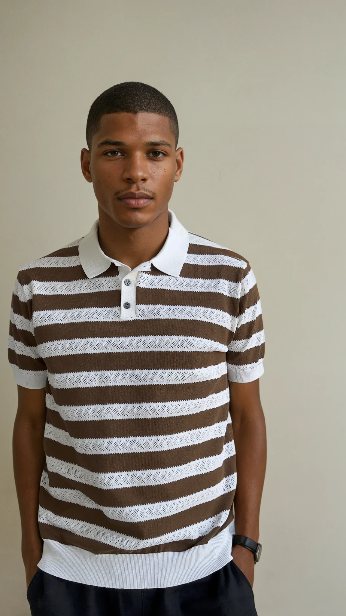 Stripe Knit Polo - Brown