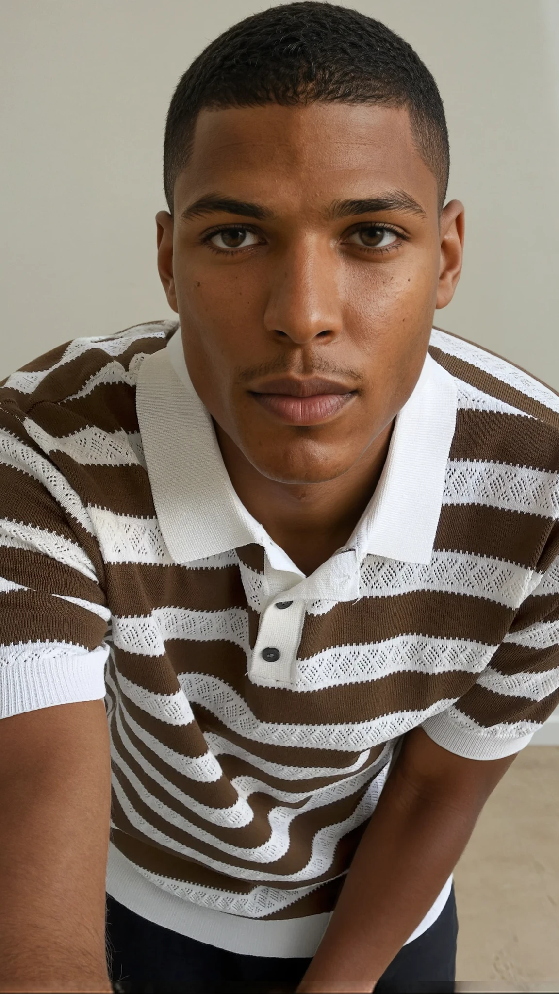 Stripe Knit Polo - Brown