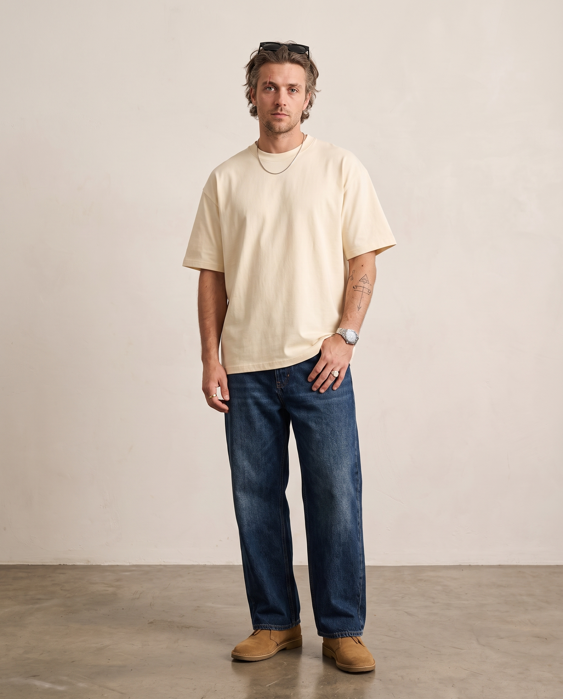 Hipland Frame Tee Cream - full body front