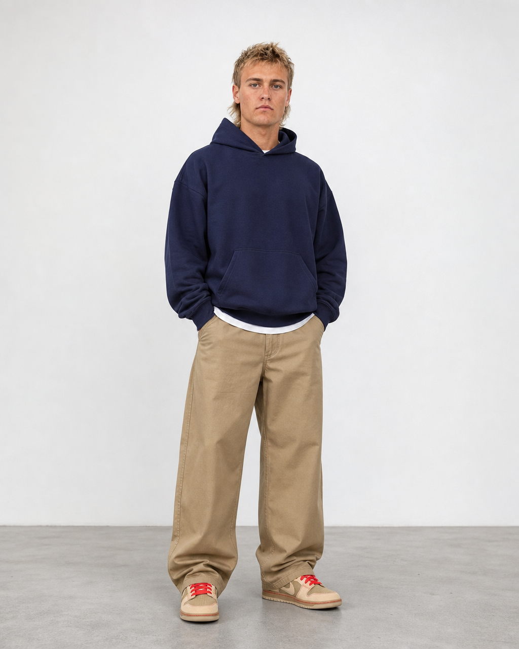 Brushed Fleece Hoodie Navy - Front View