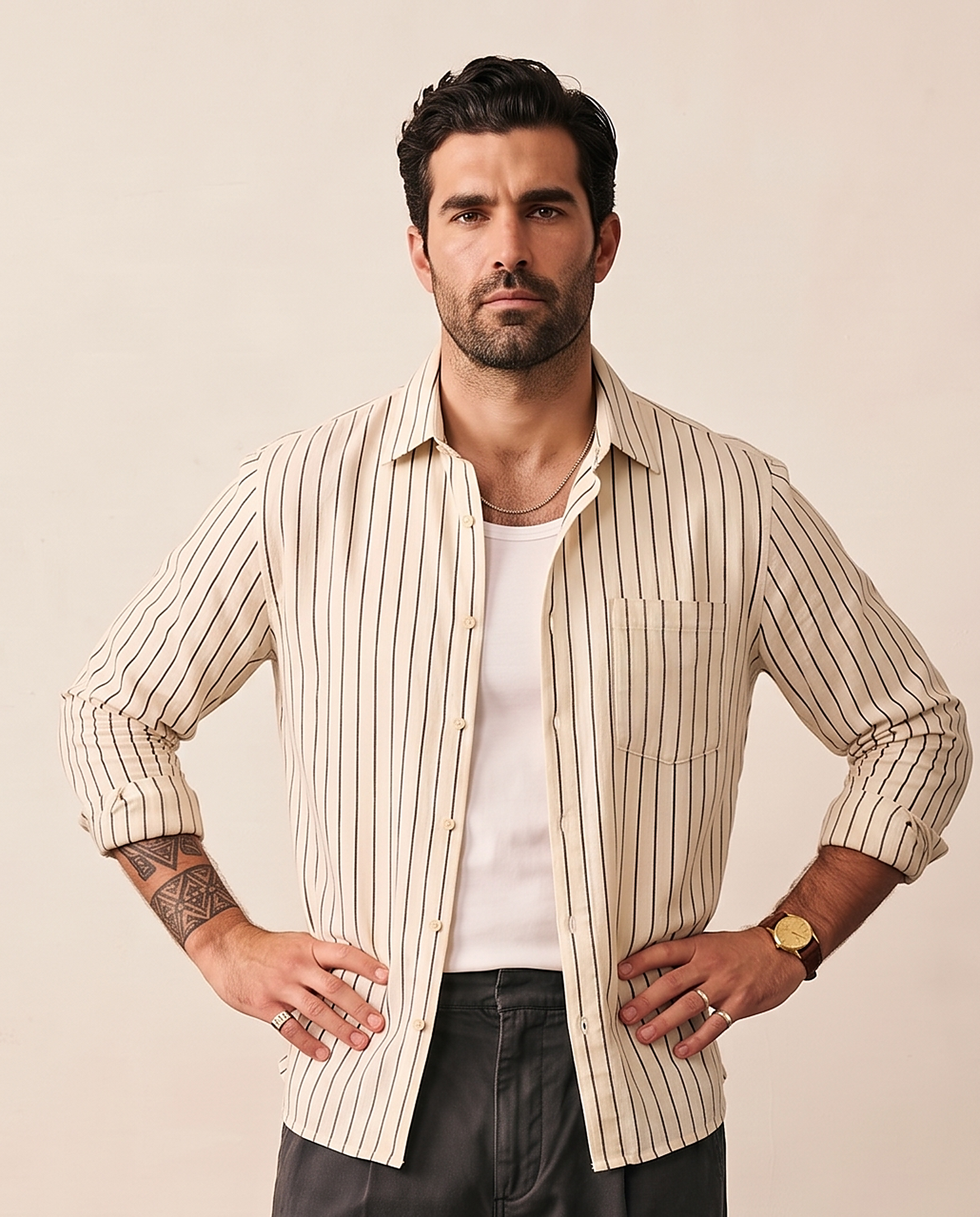 Striped Cotton-Linen Shirt - Black