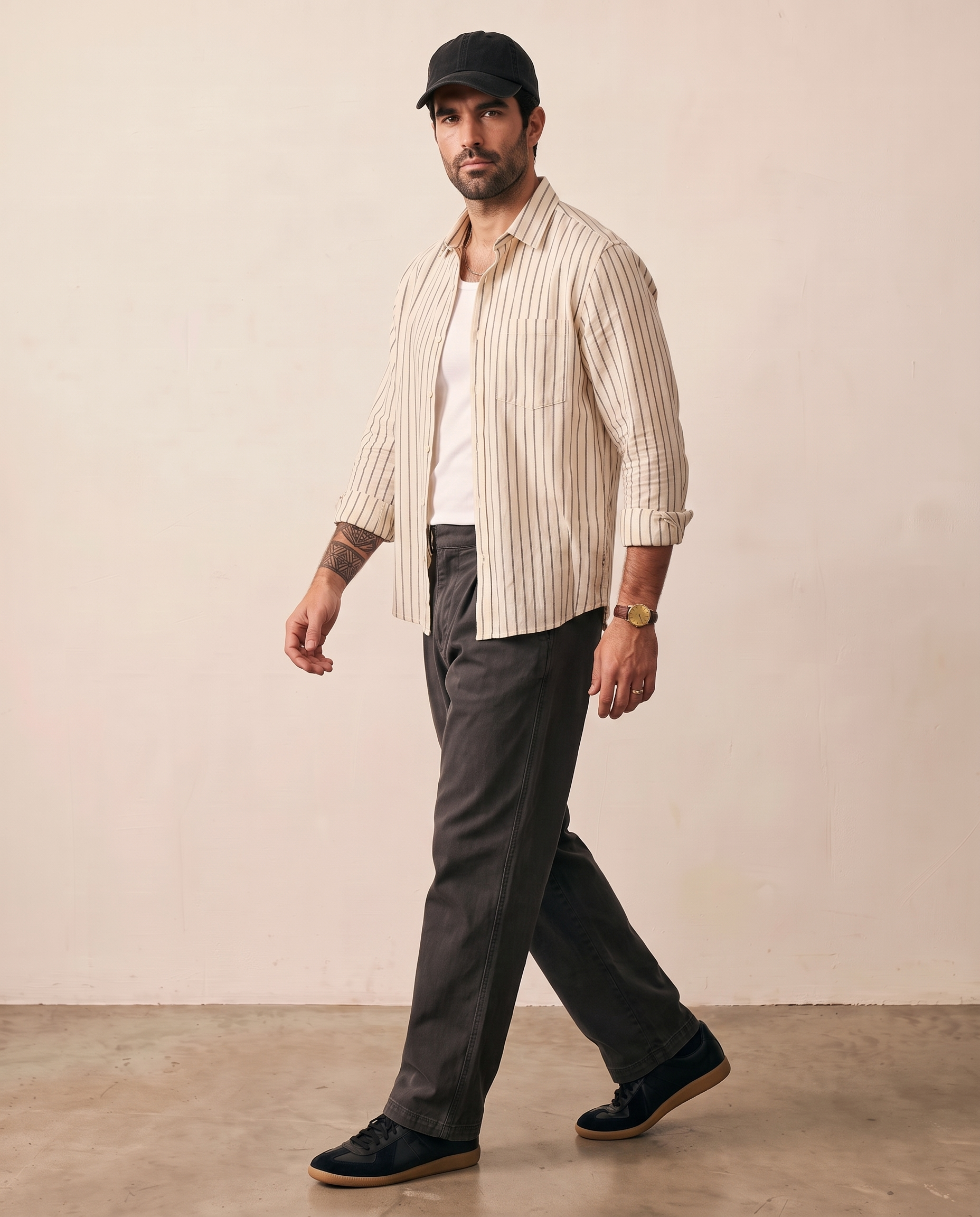 Striped Cotton-Linen Shirt - Black