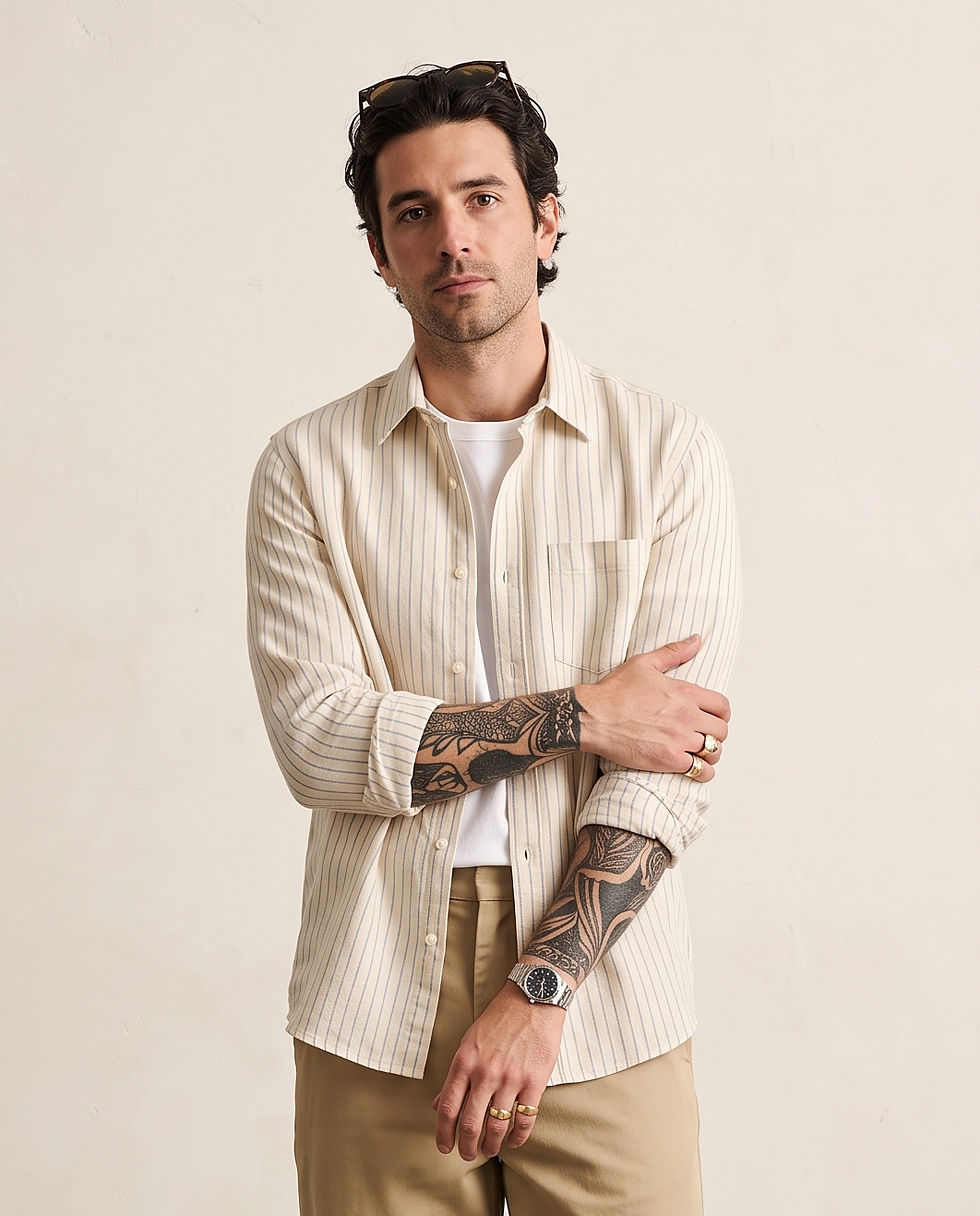 Hipland Striped Cotton-Linen Shirt Blue front
