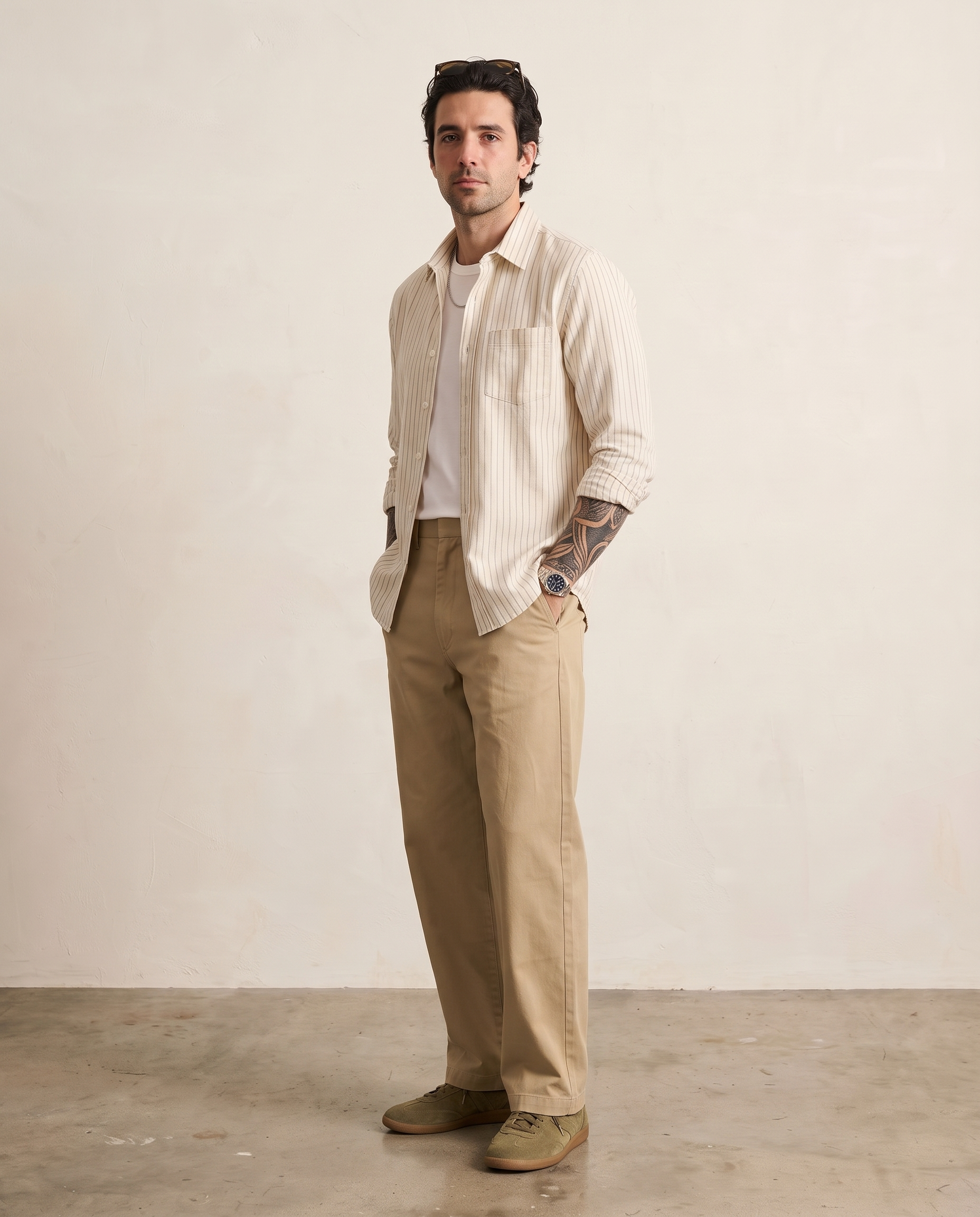 Hipland Striped Cotton-Linen Shirt Blue side