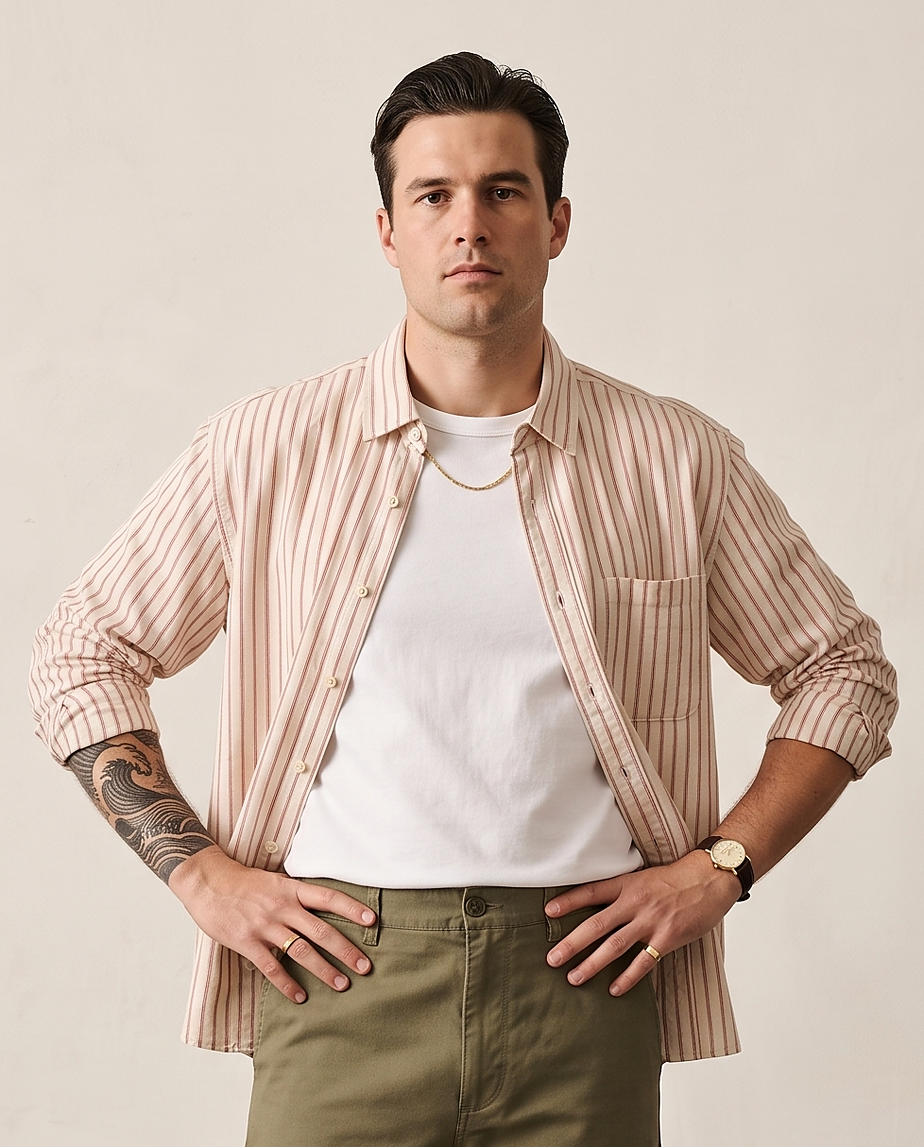 Striped Cotton-Linen Shirt - Red