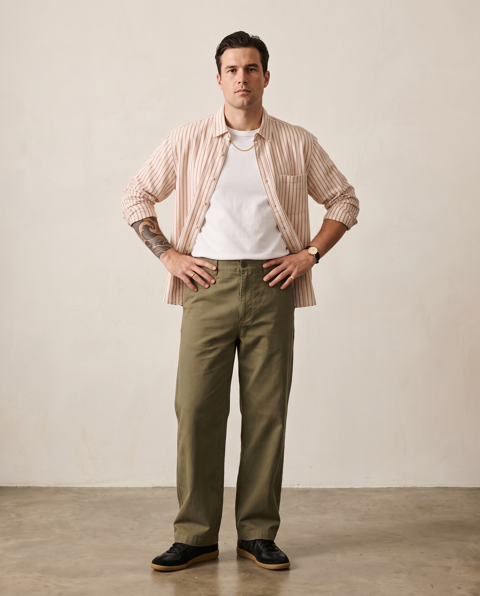 Hipland Striped Cotton-Linen Shirt Red front