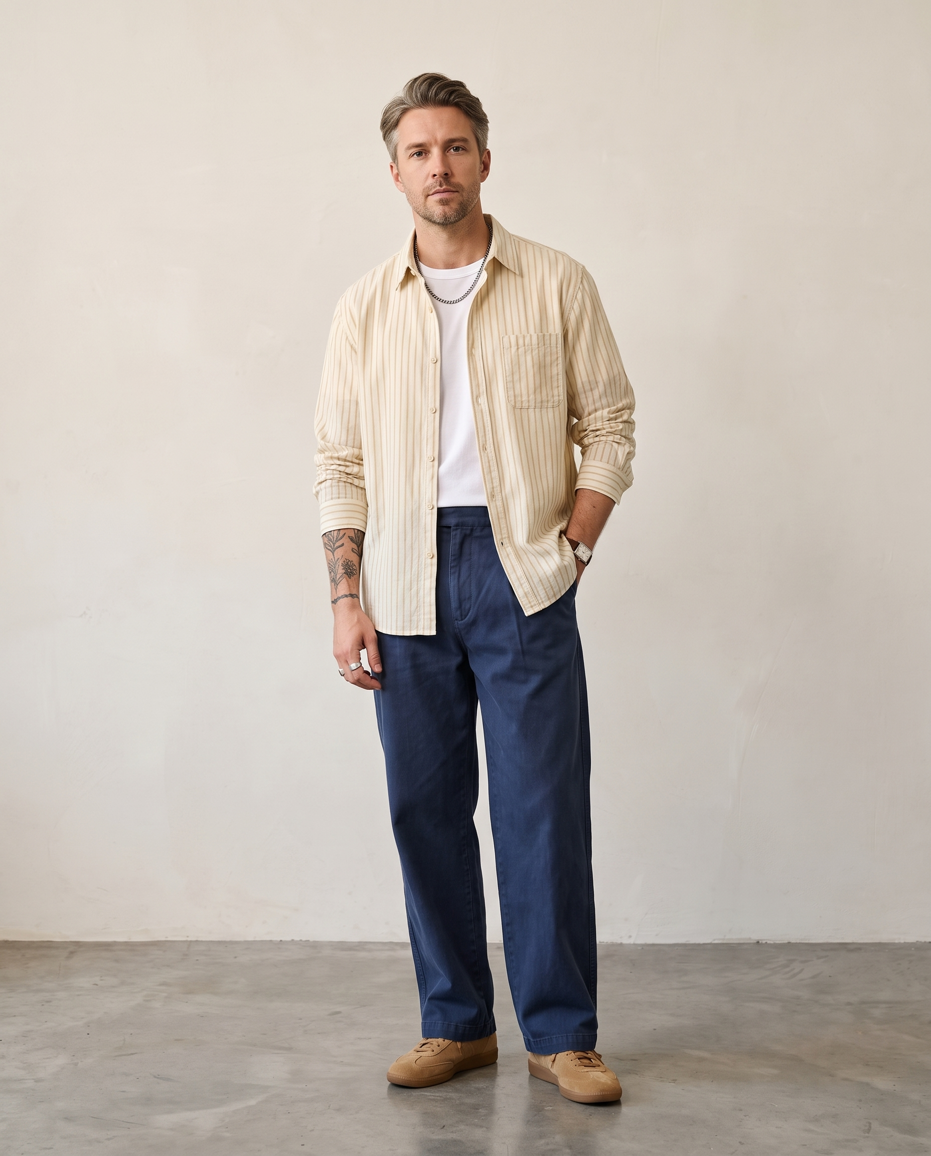 Striped Cotton-Linen Shirt - Yellow