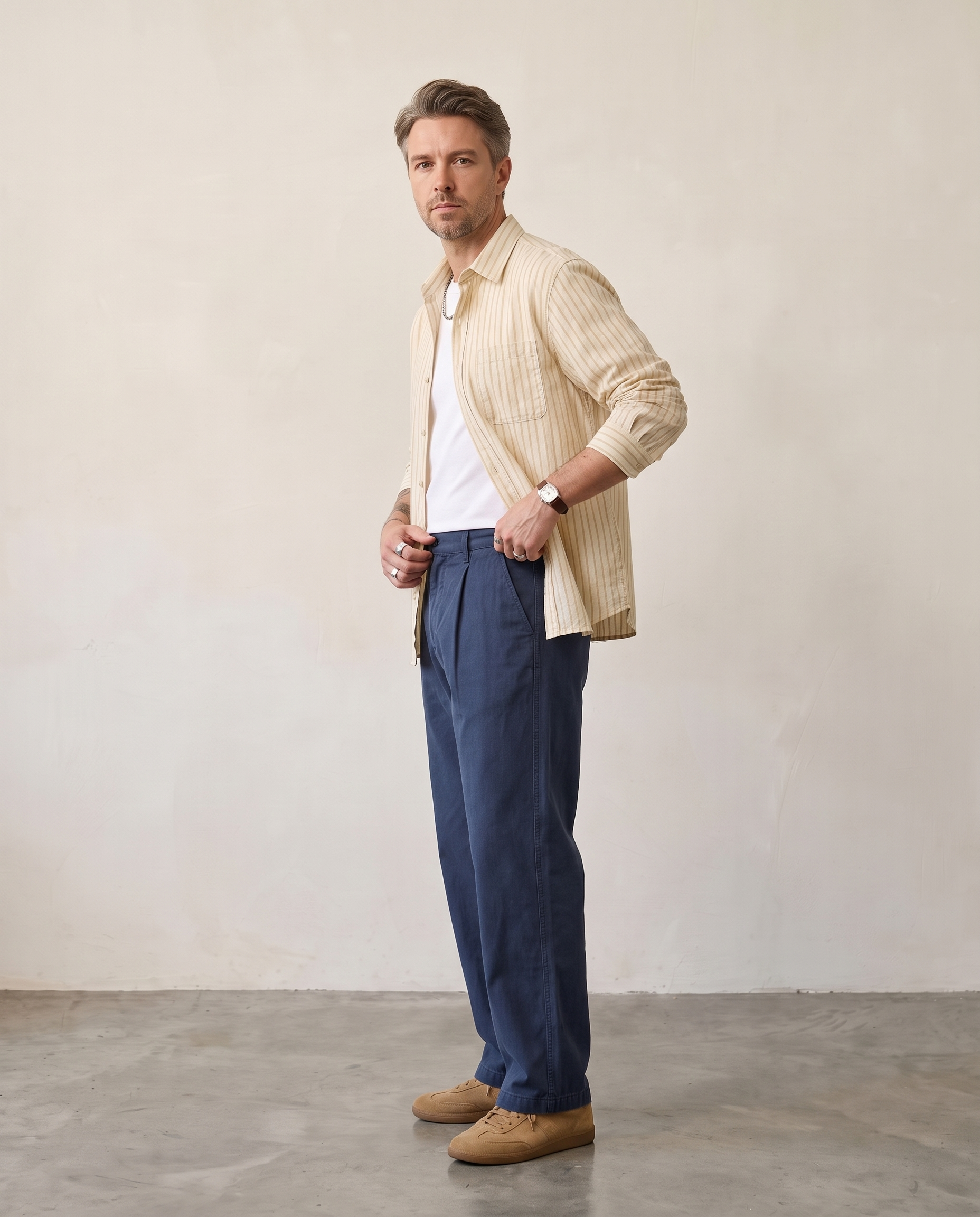 Hipland Striped Cotton-Linen Shirt Yellow side