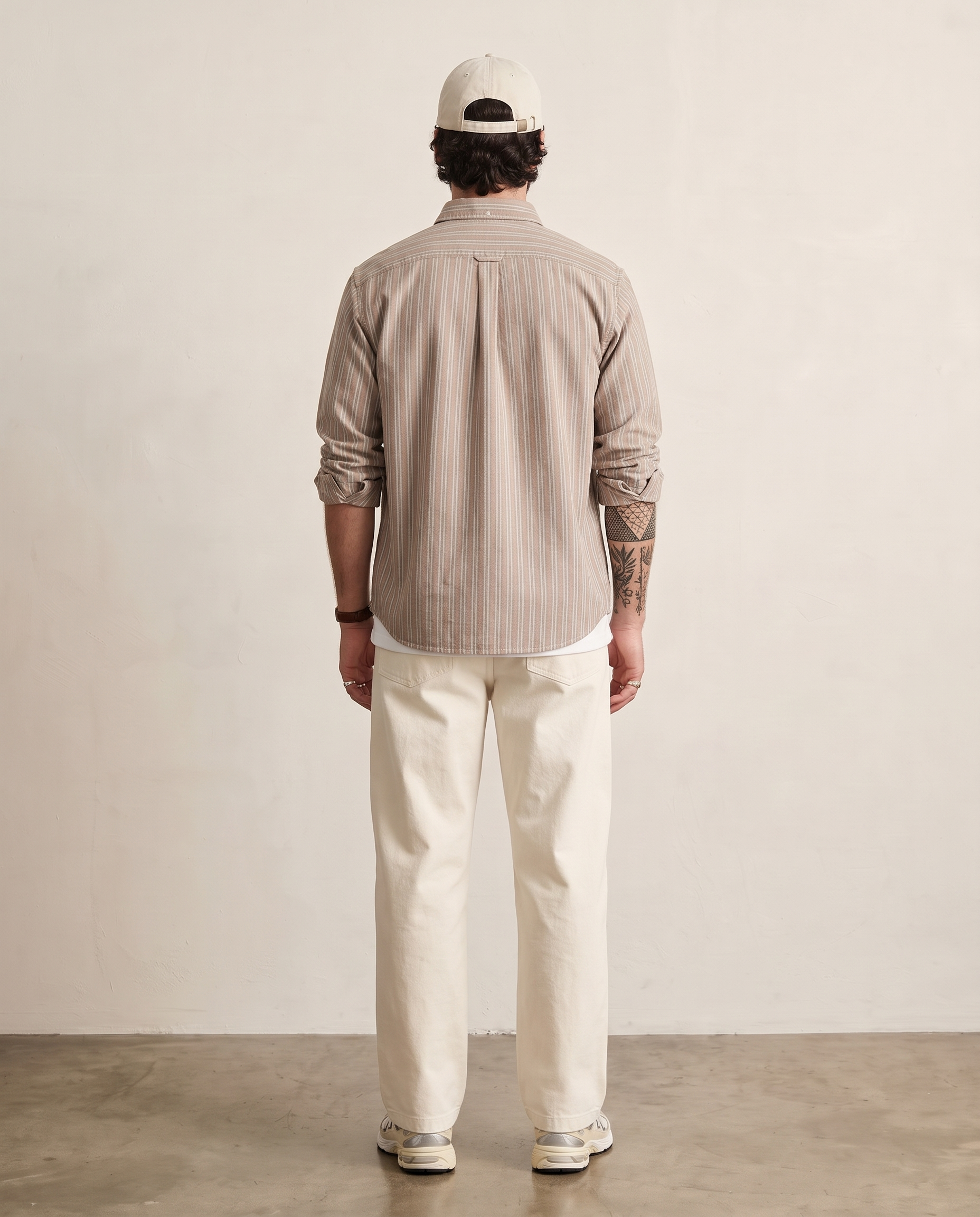 Printed Stripe Cotton Overshirt - Coffee