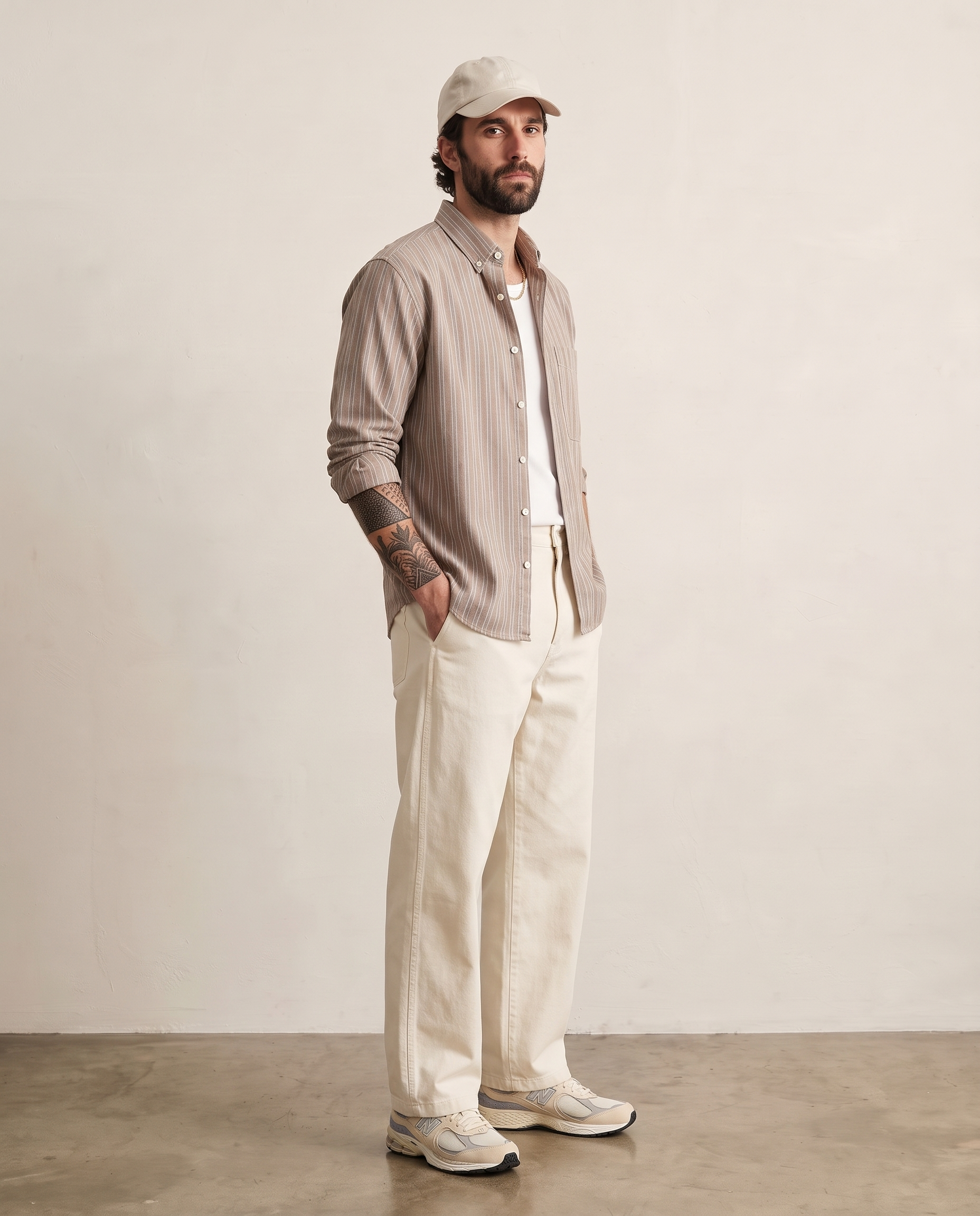 Printed Stripe Cotton Overshirt - Coffee