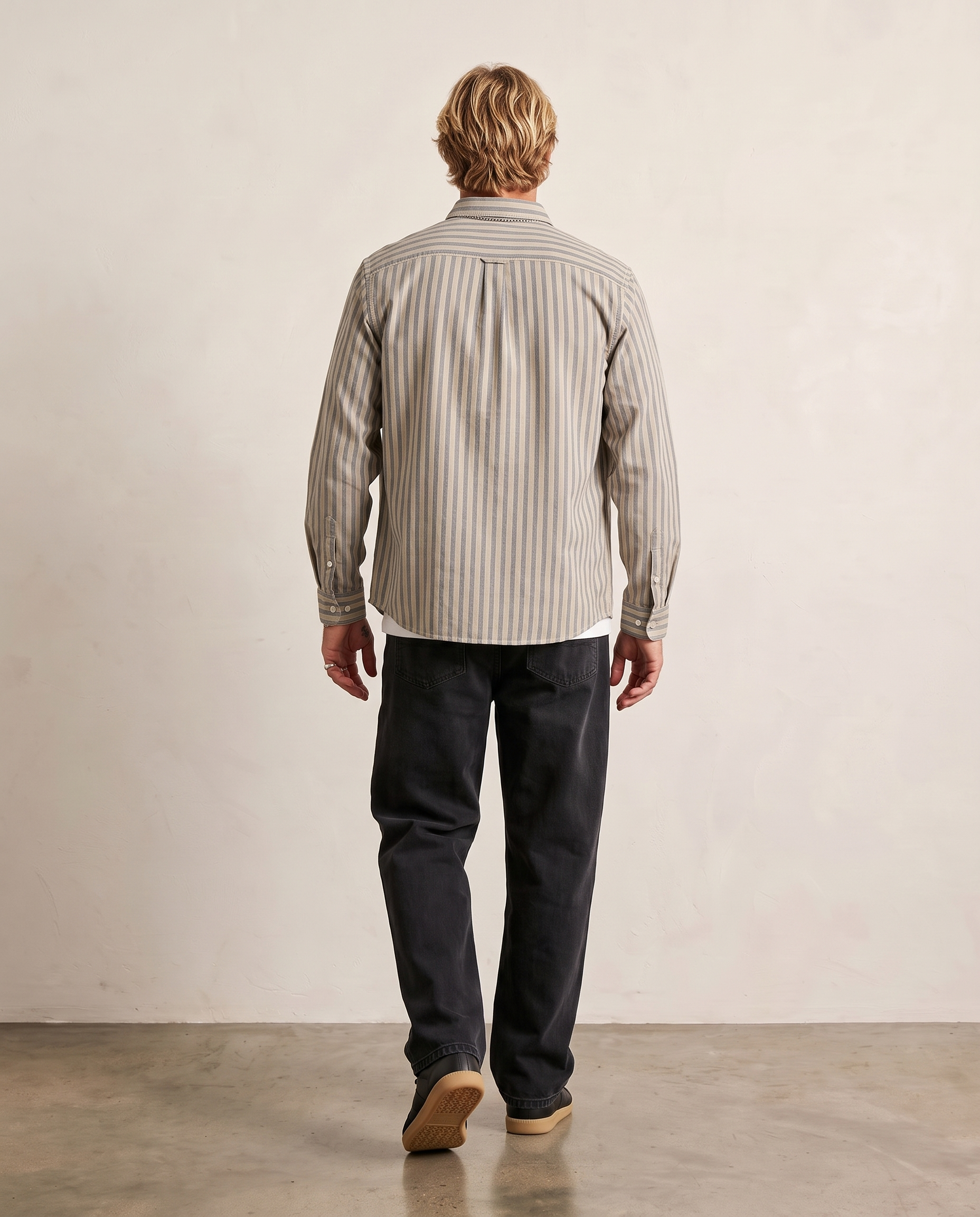 Printed Stripe Cotton Overshirt - Grey