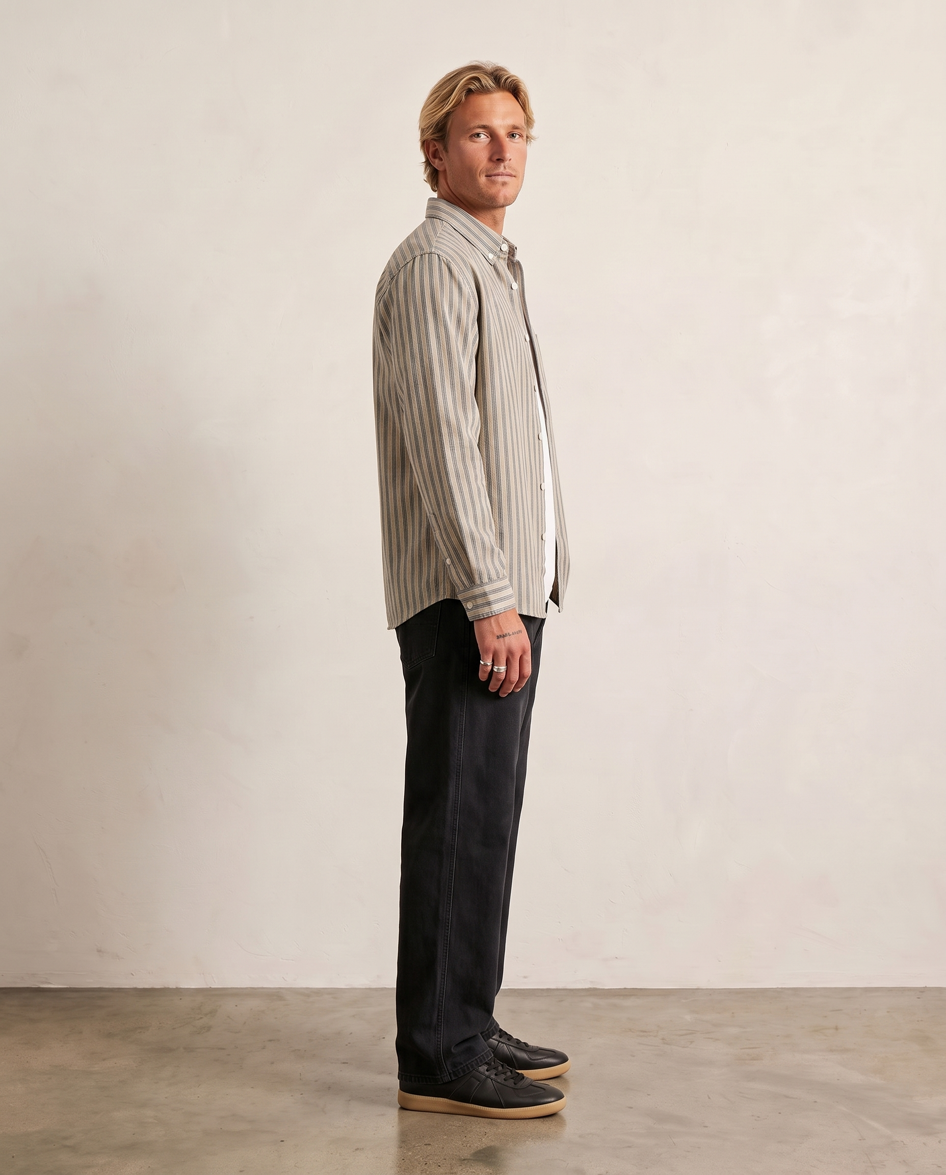 Hipland Printed Stripe Cotton Overshirt Grey side