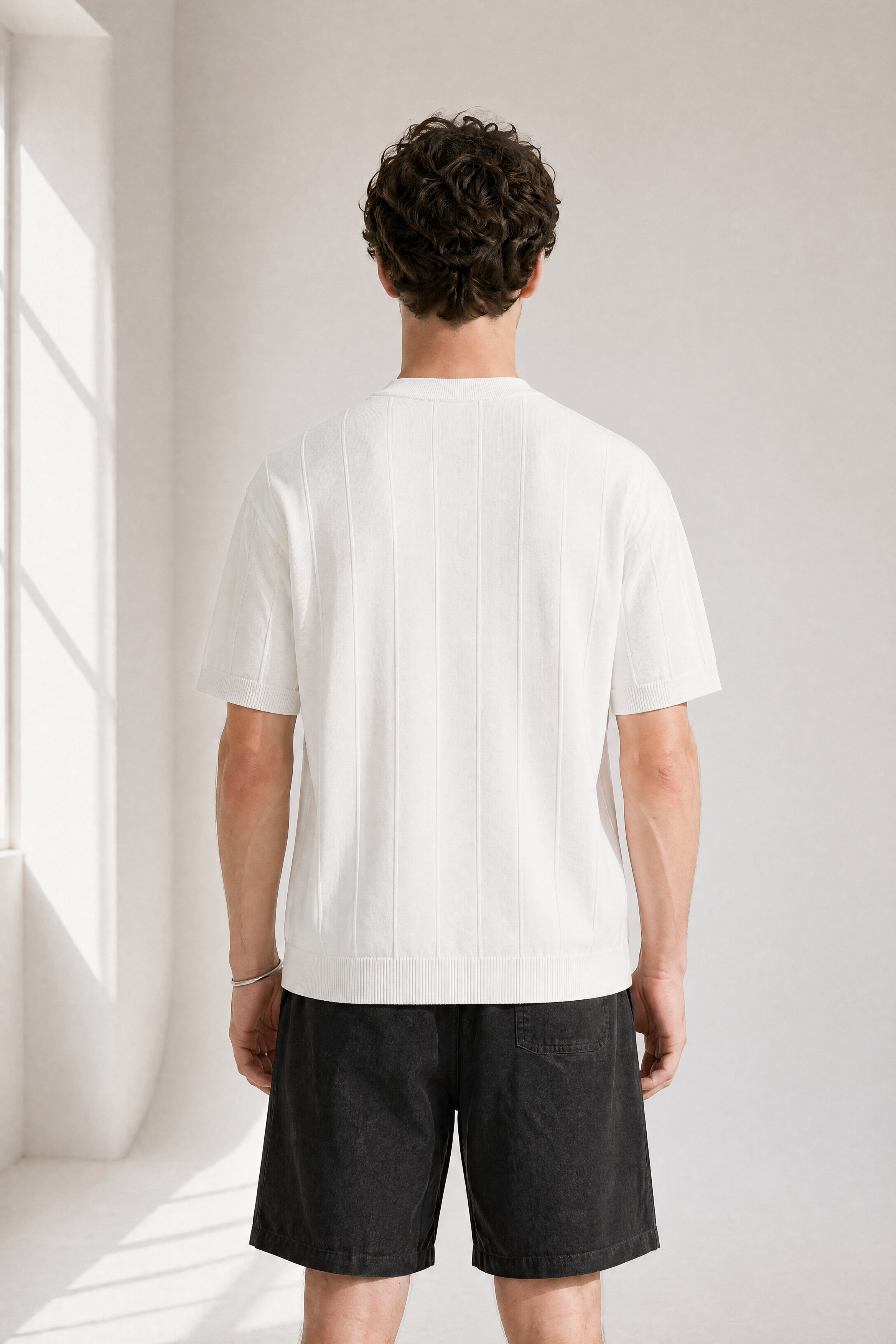 Slub Knit Tee - White - detail view