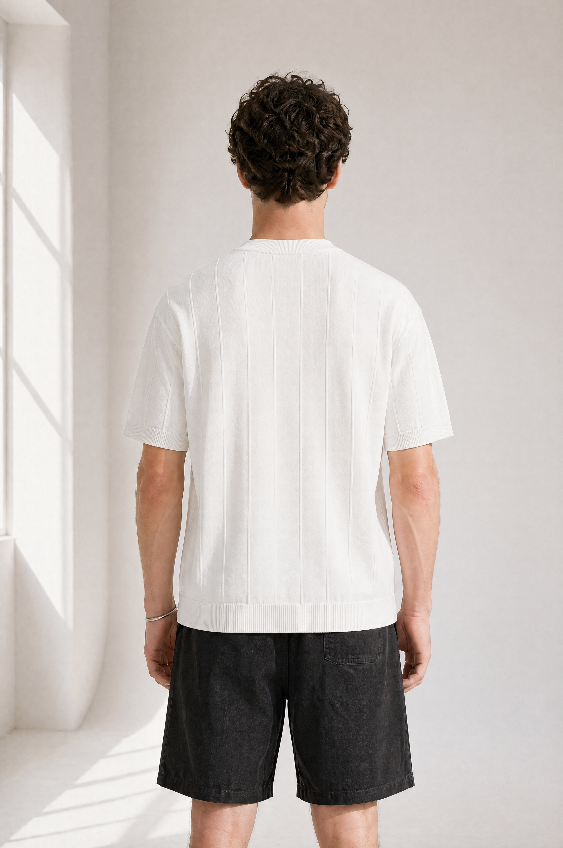 Slub Knit Tee - White - detail view