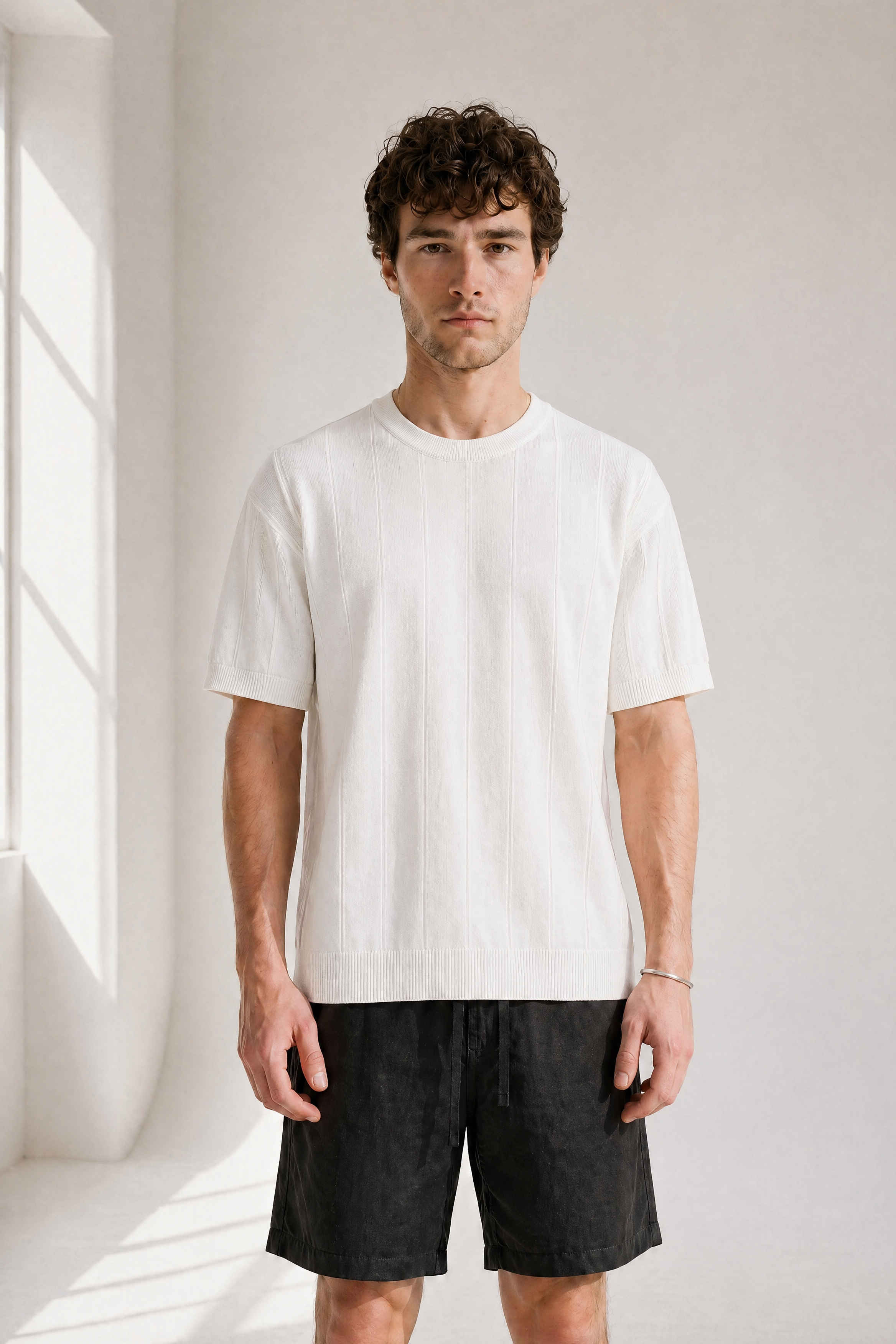 Slub Knit Tee - White - front view