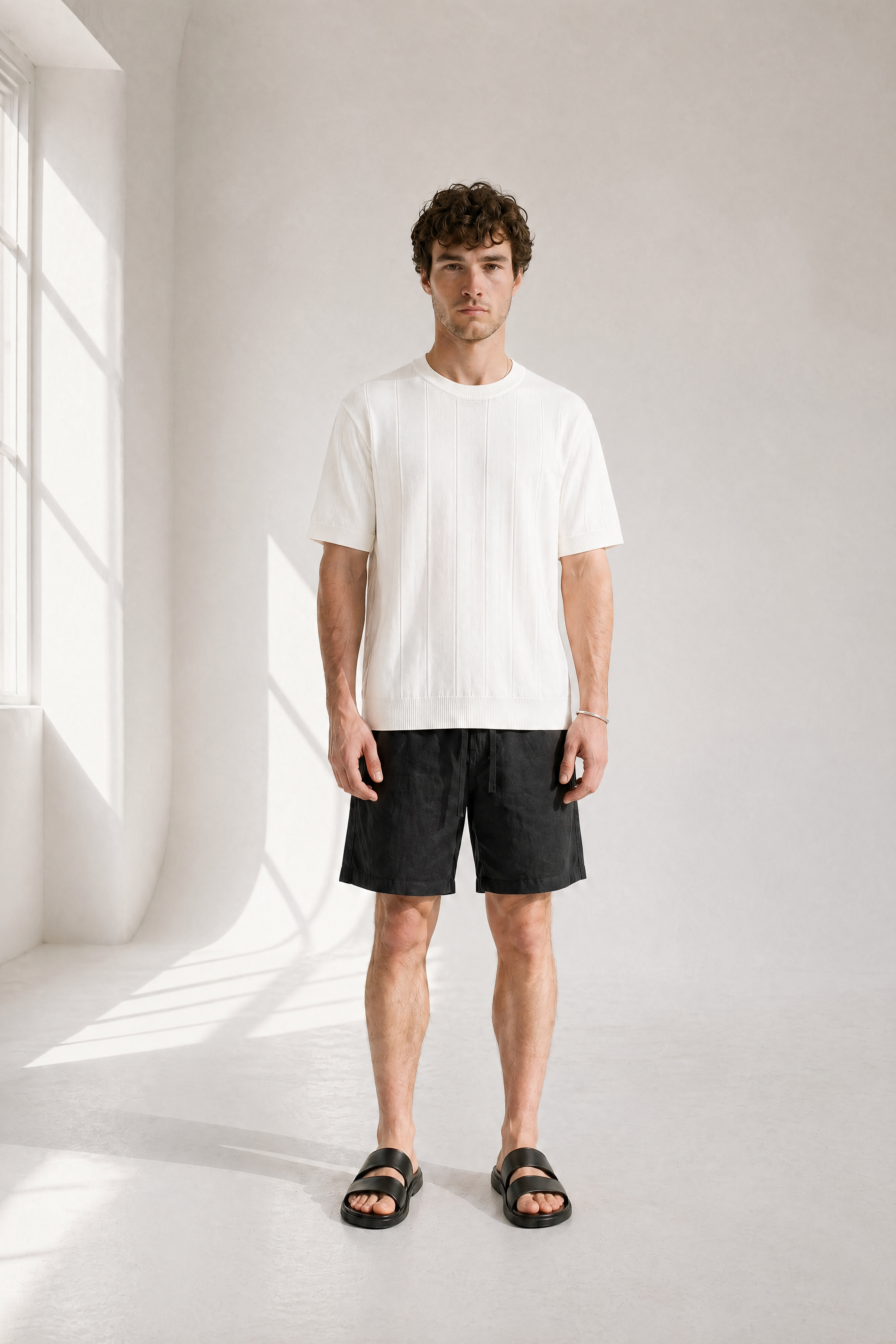 Slub Knit Tee - White - back view