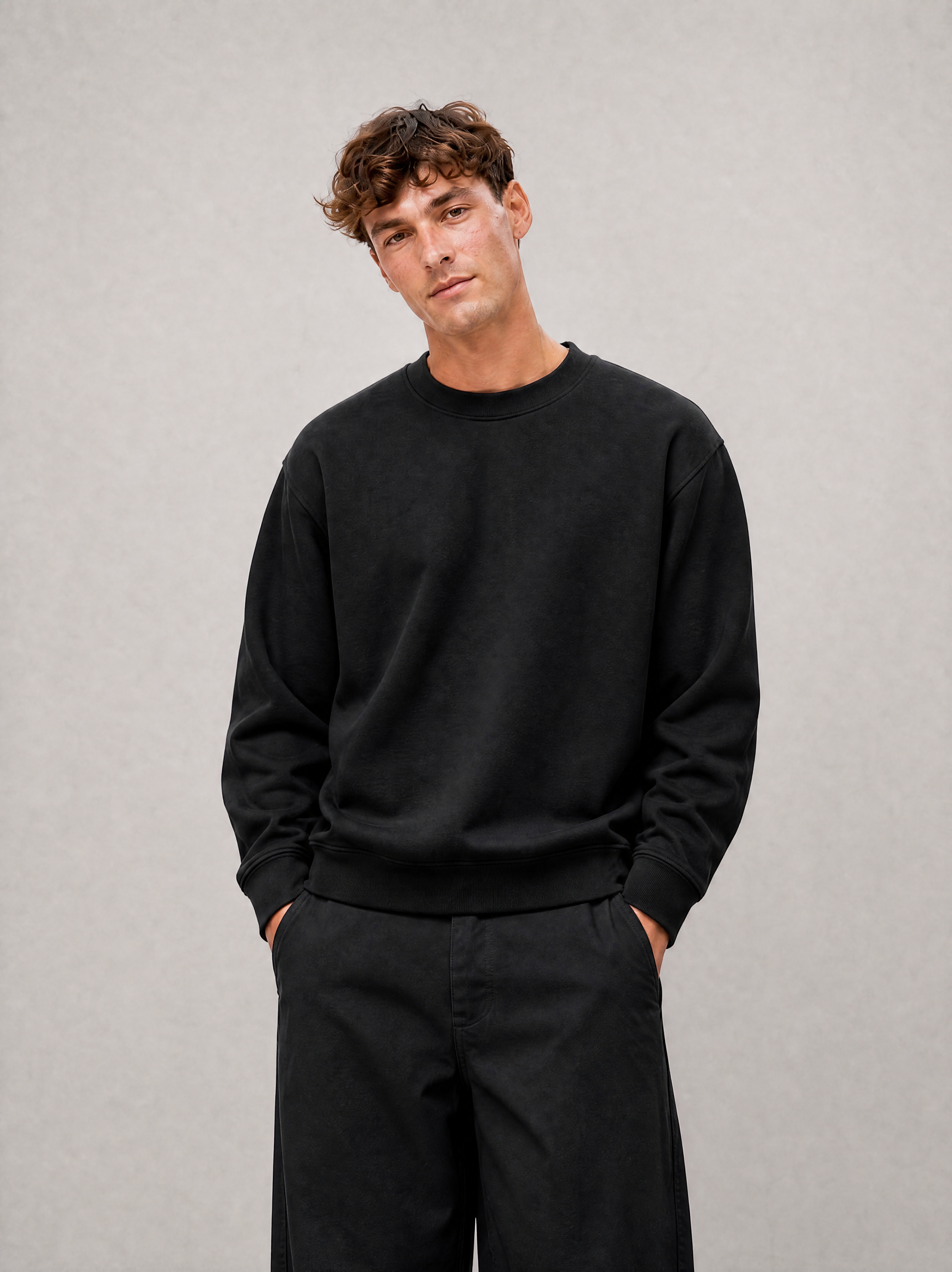 Relaxed Crewneck Sweatshirt - Black - side view