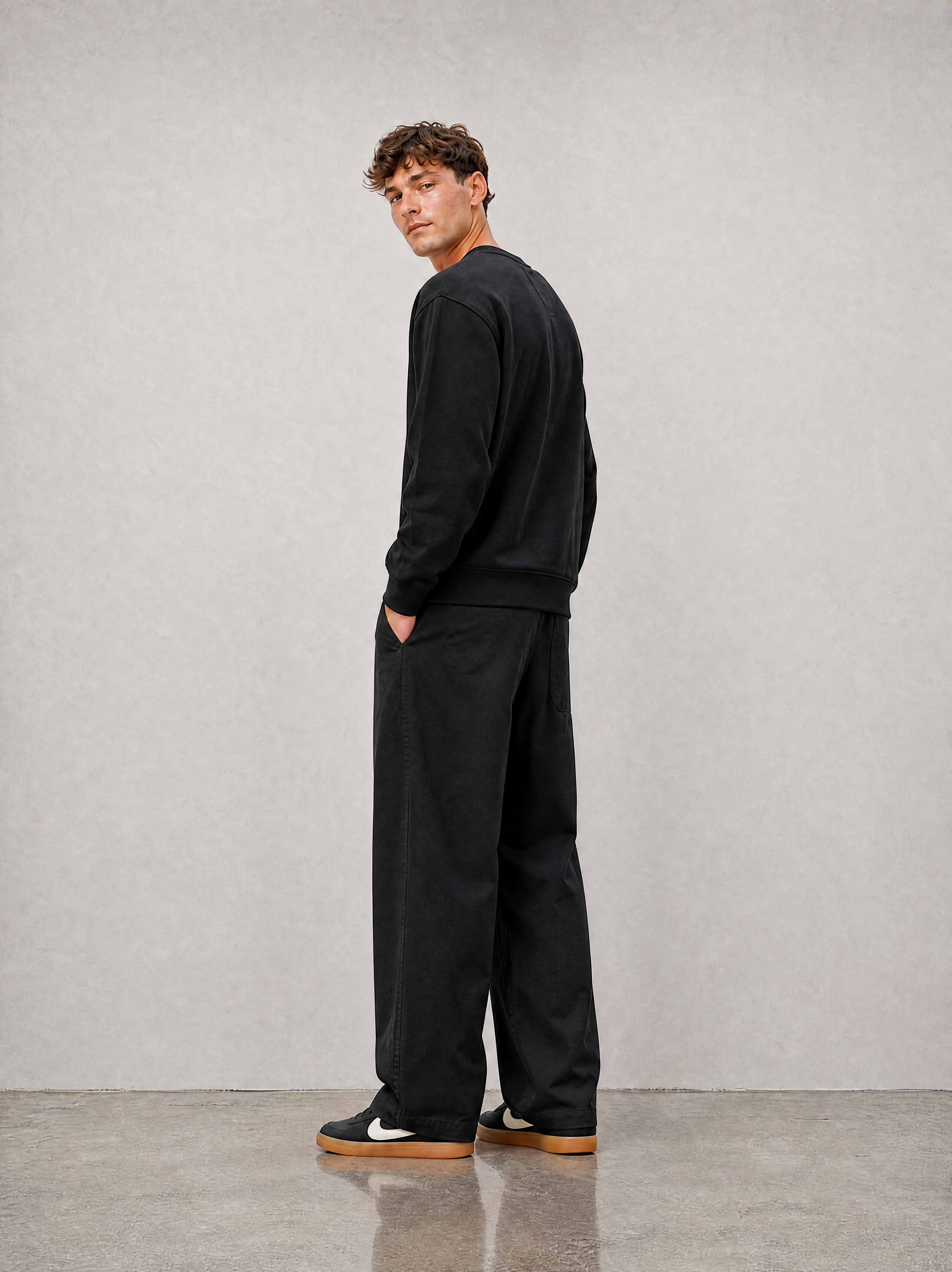 Relaxed Crewneck Sweatshirt - Black - side view