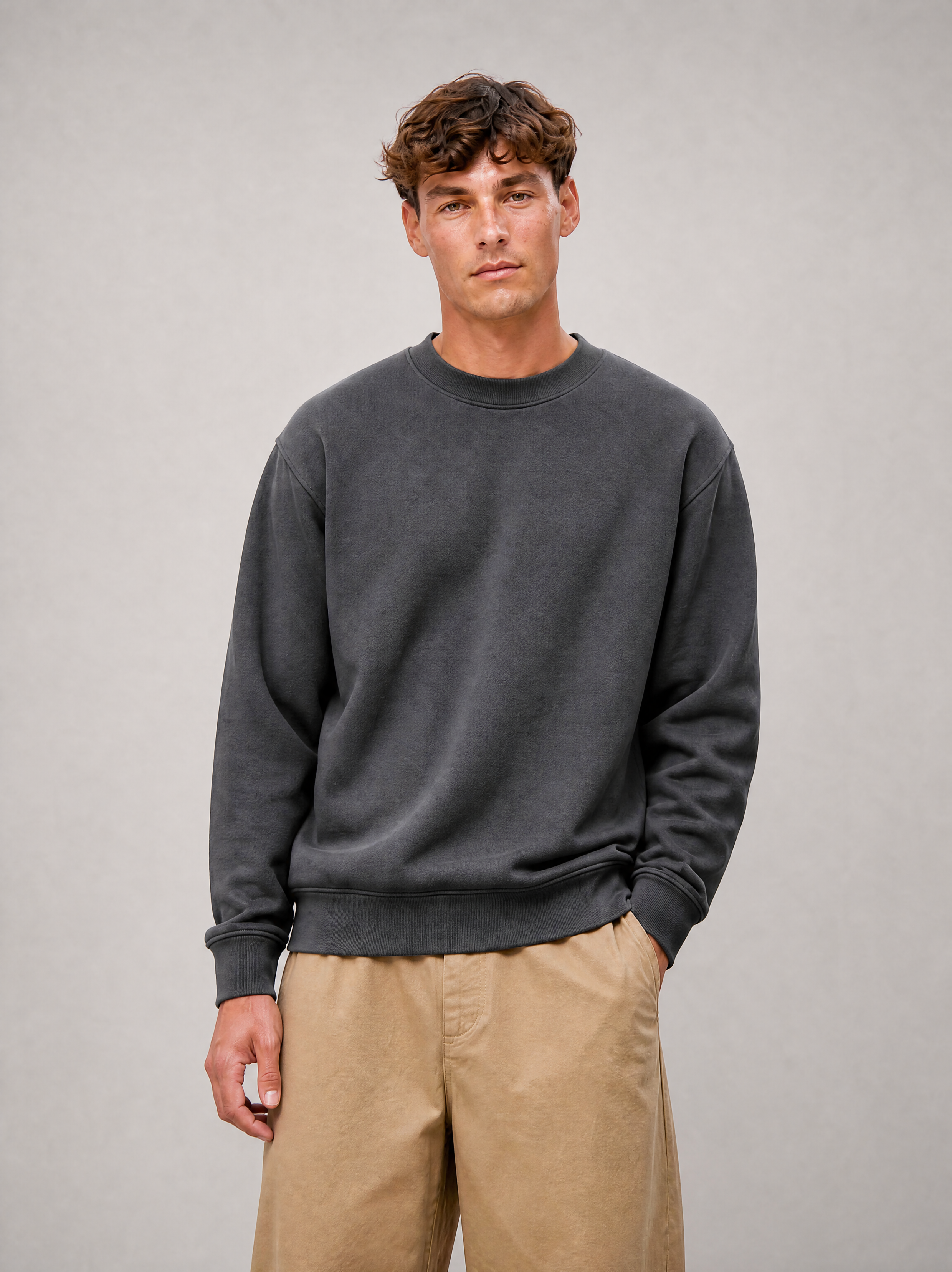 Relaxed Crewneck Sweatshirt - Dark Grey - back view