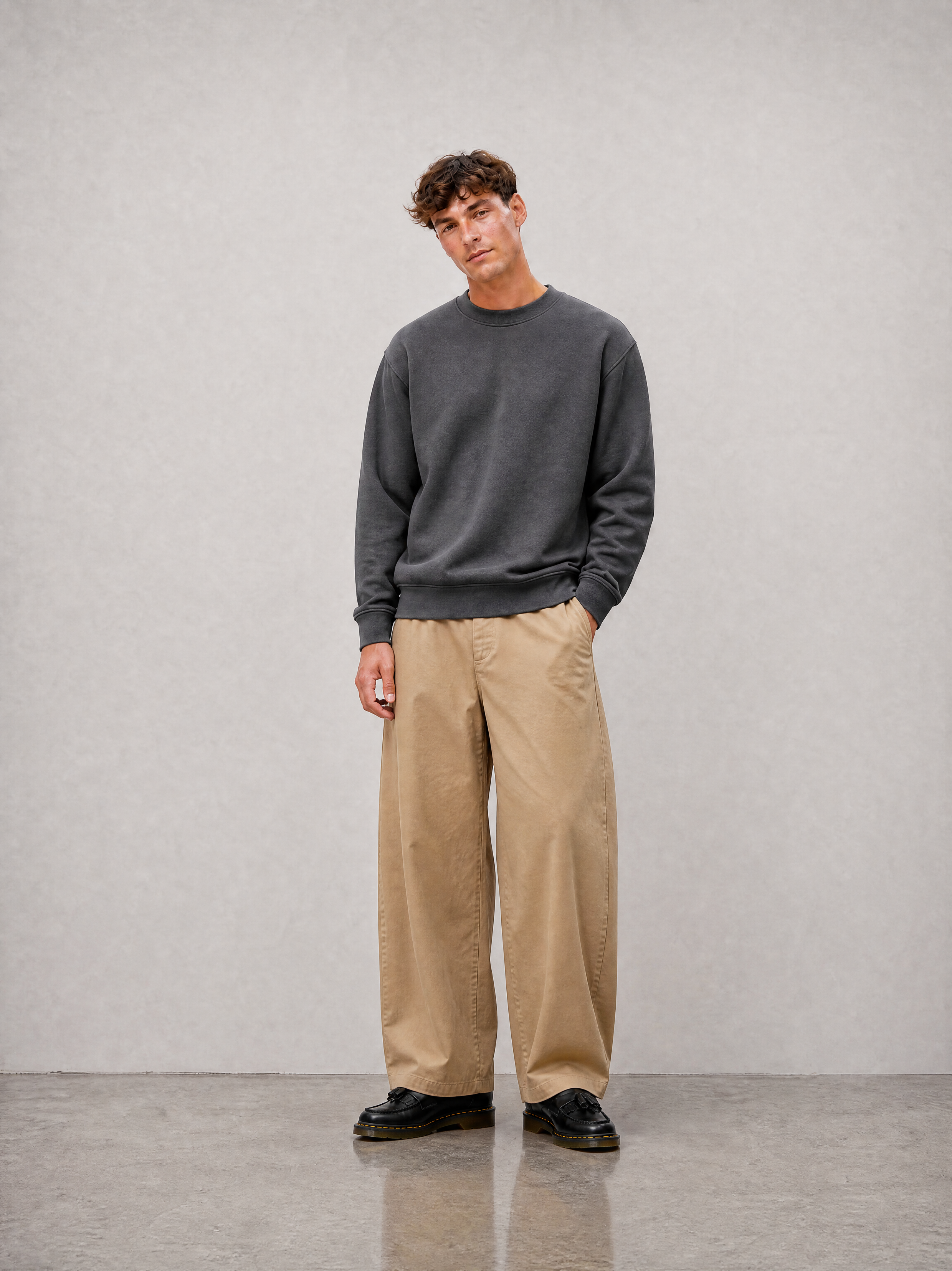 Relaxed Crewneck Sweatshirt - Dark Grey - front view