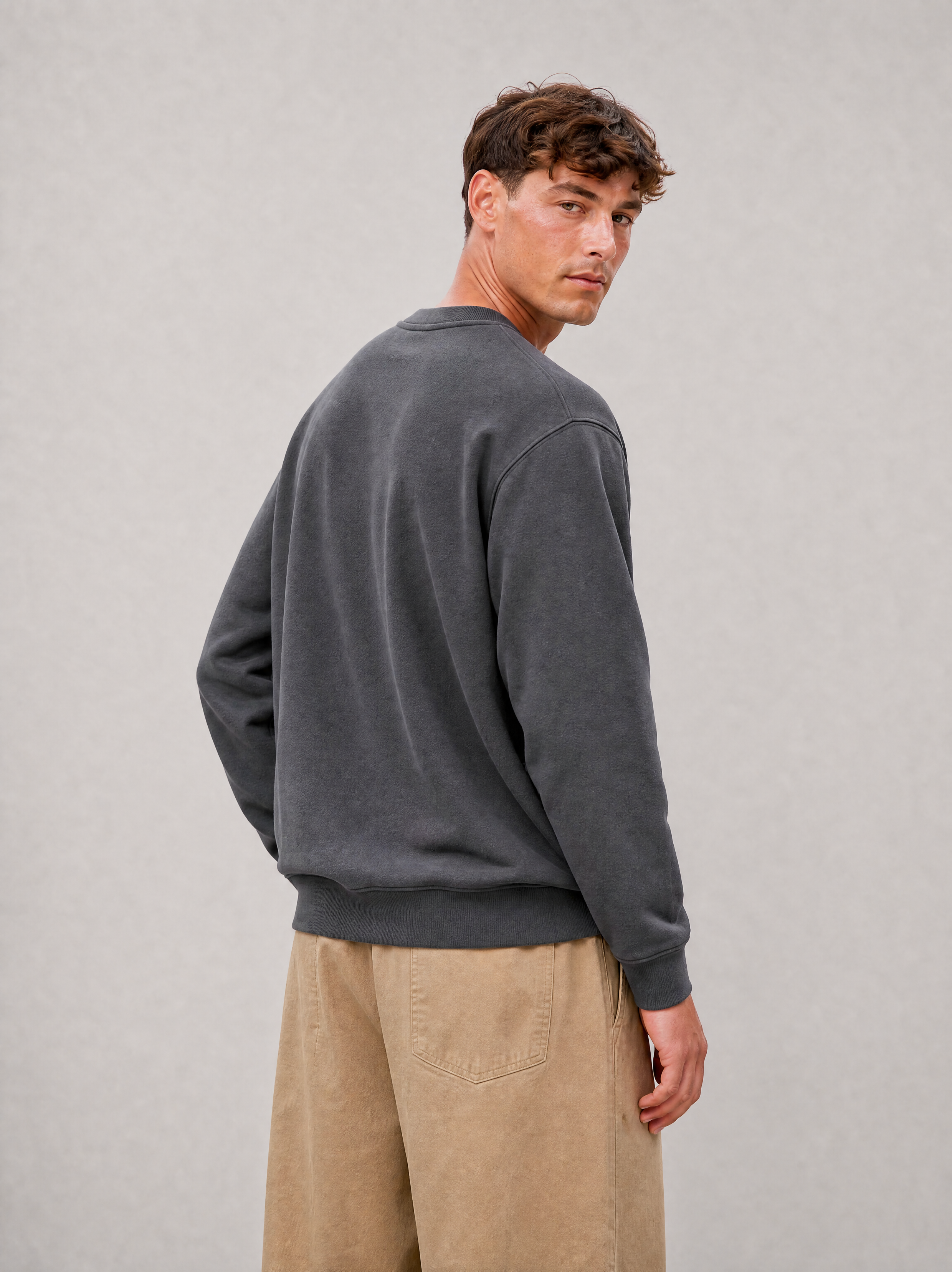 Relaxed Crewneck Sweatshirt - Dark Grey - front view