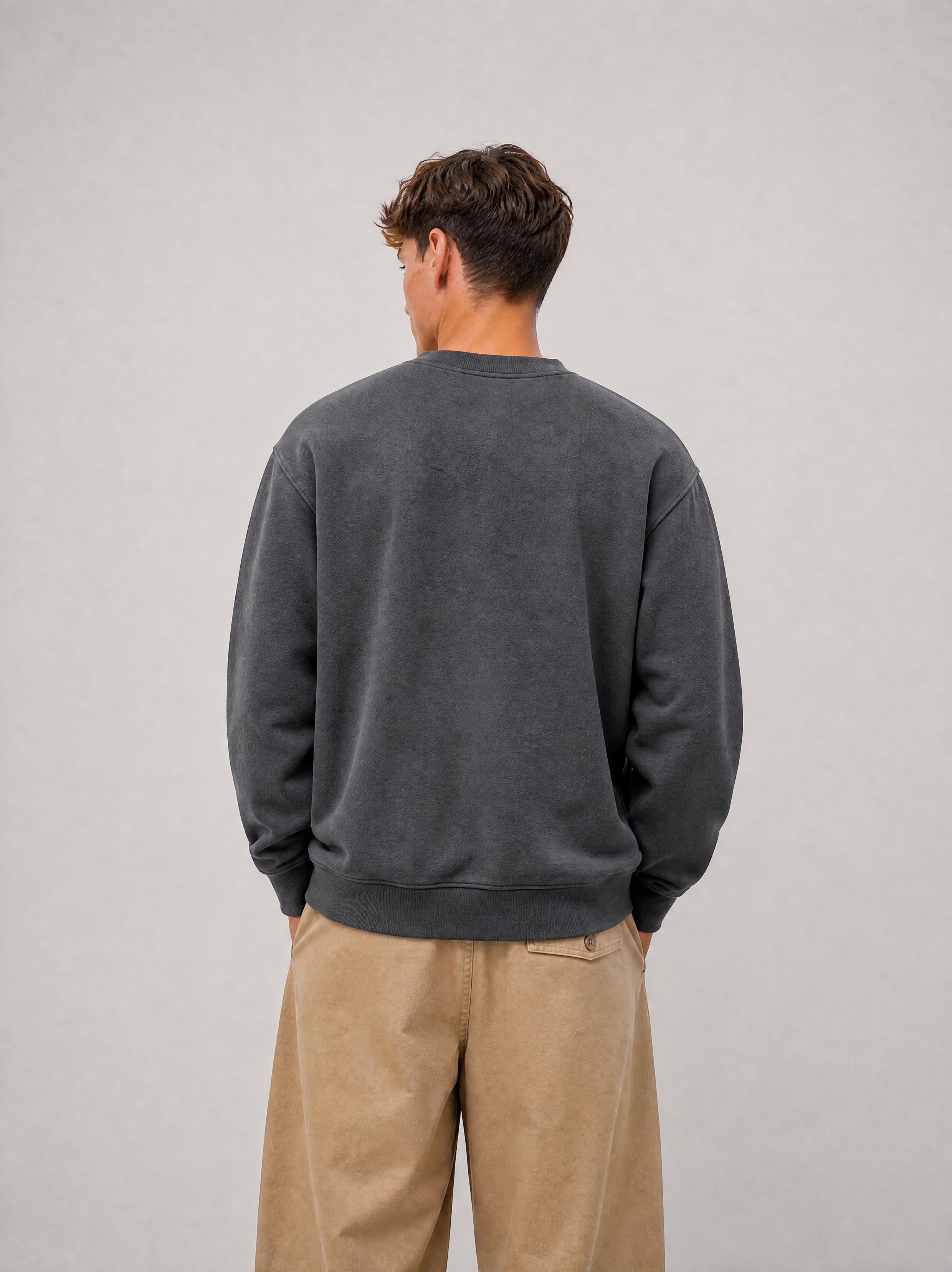 Relaxed Crewneck Sweatshirt - Dark Grey - side view