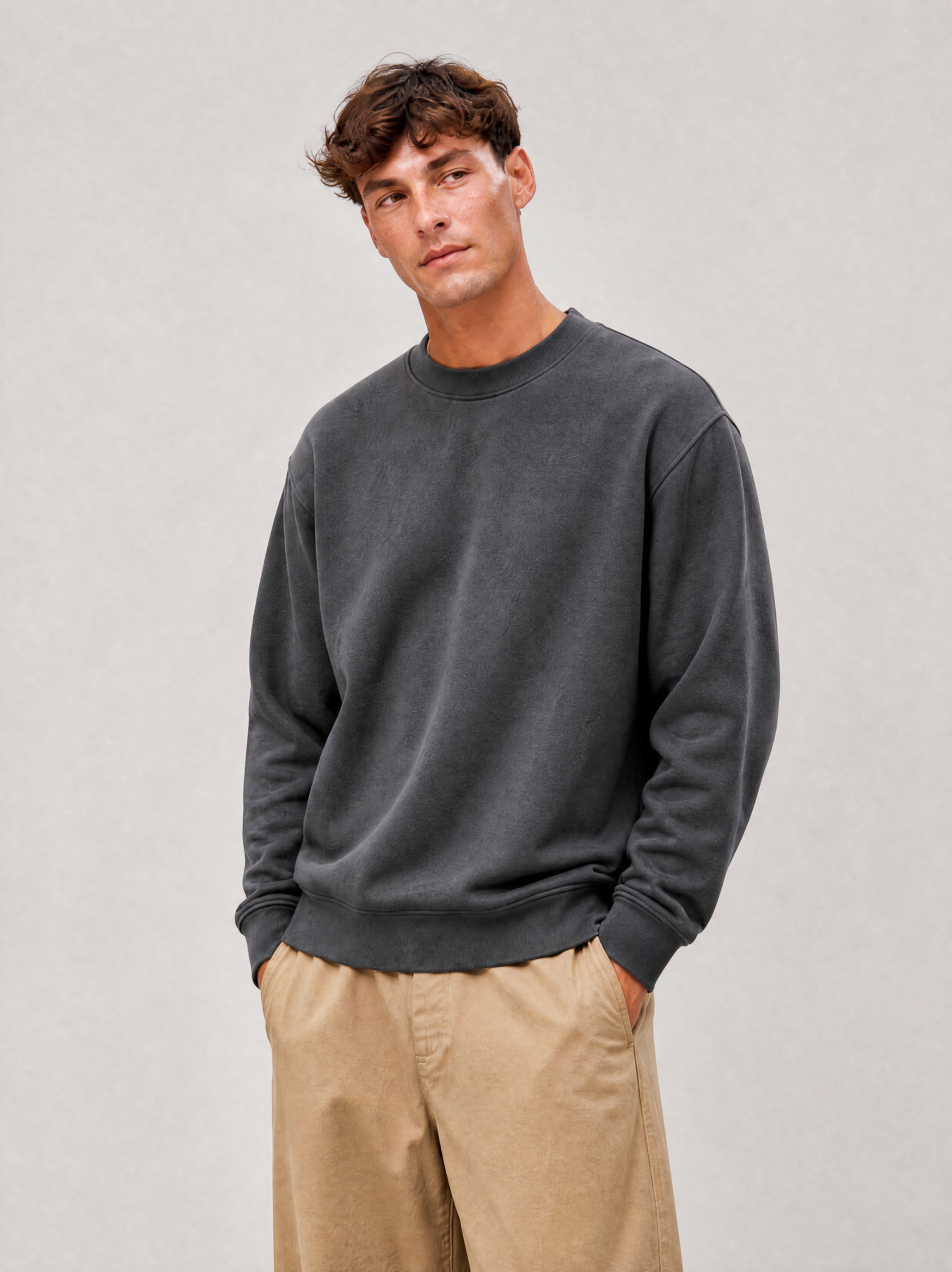 Relaxed Crewneck Sweatshirt - Dark Grey - side view