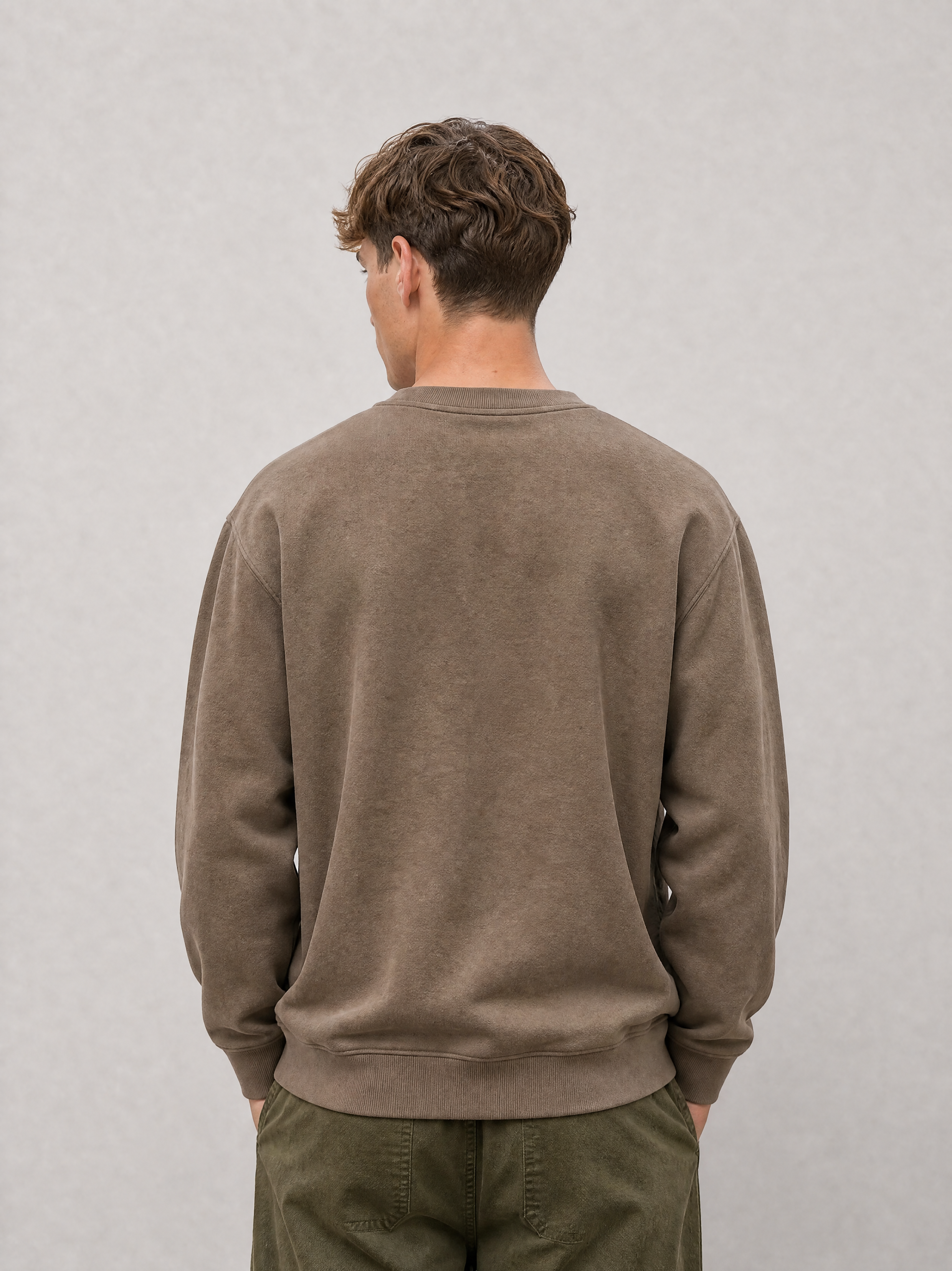 Relaxed Crewneck Sweatshirt - Dark Khaki - back view