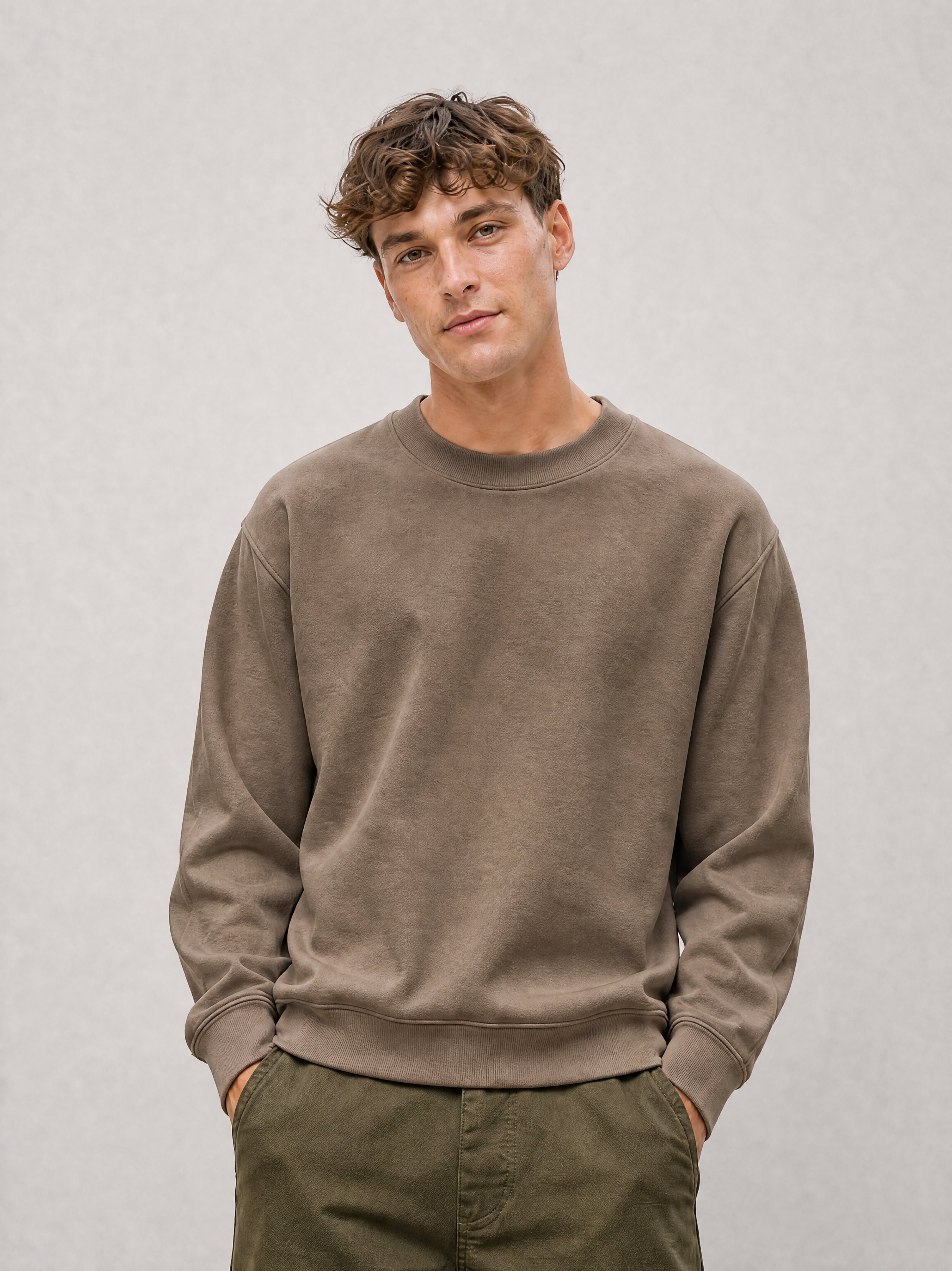 Relaxed Crewneck Sweatshirt - Dark Khaki - front view