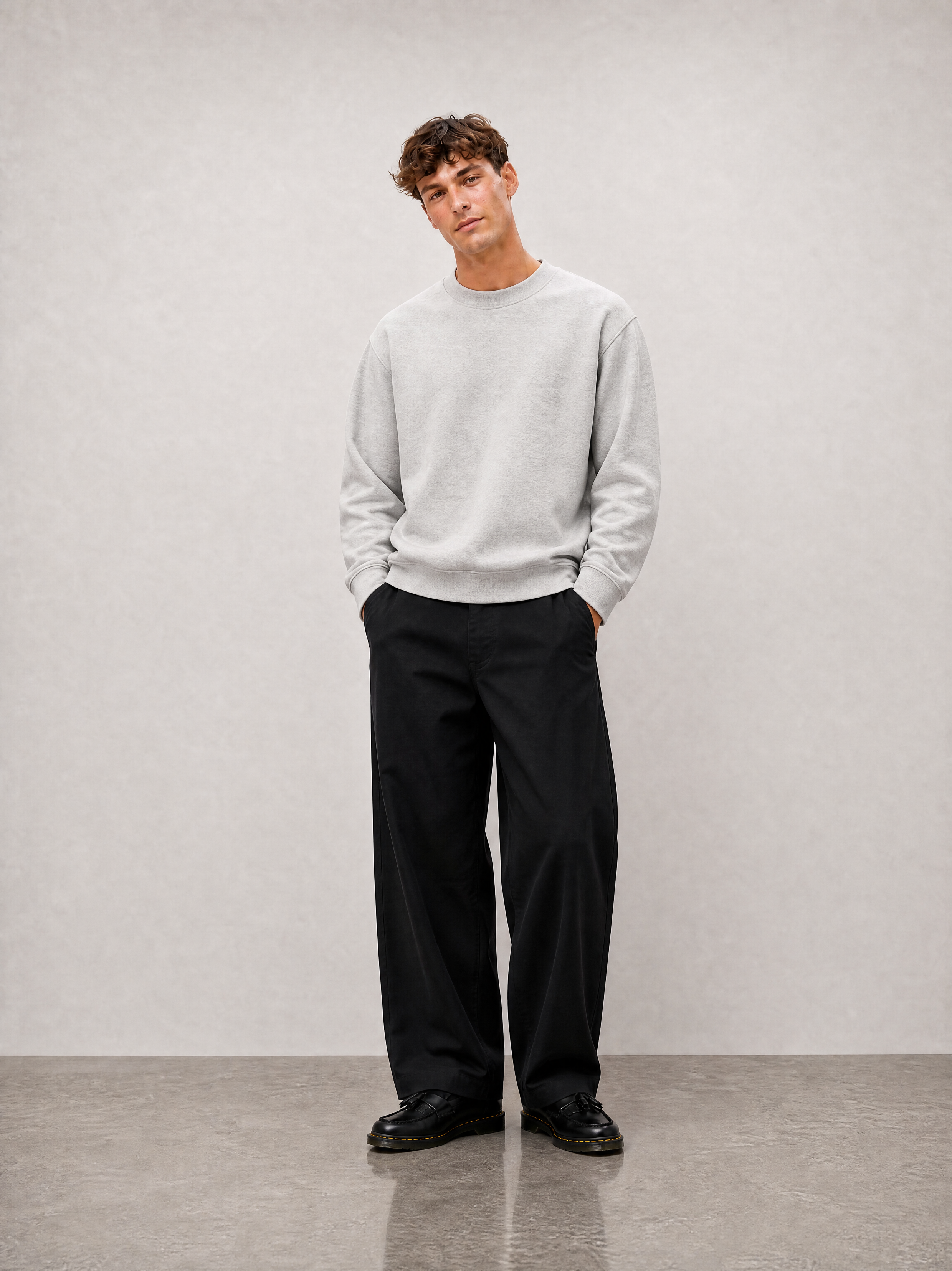 Relaxed Crewneck Sweatshirt - Light Grey - front view