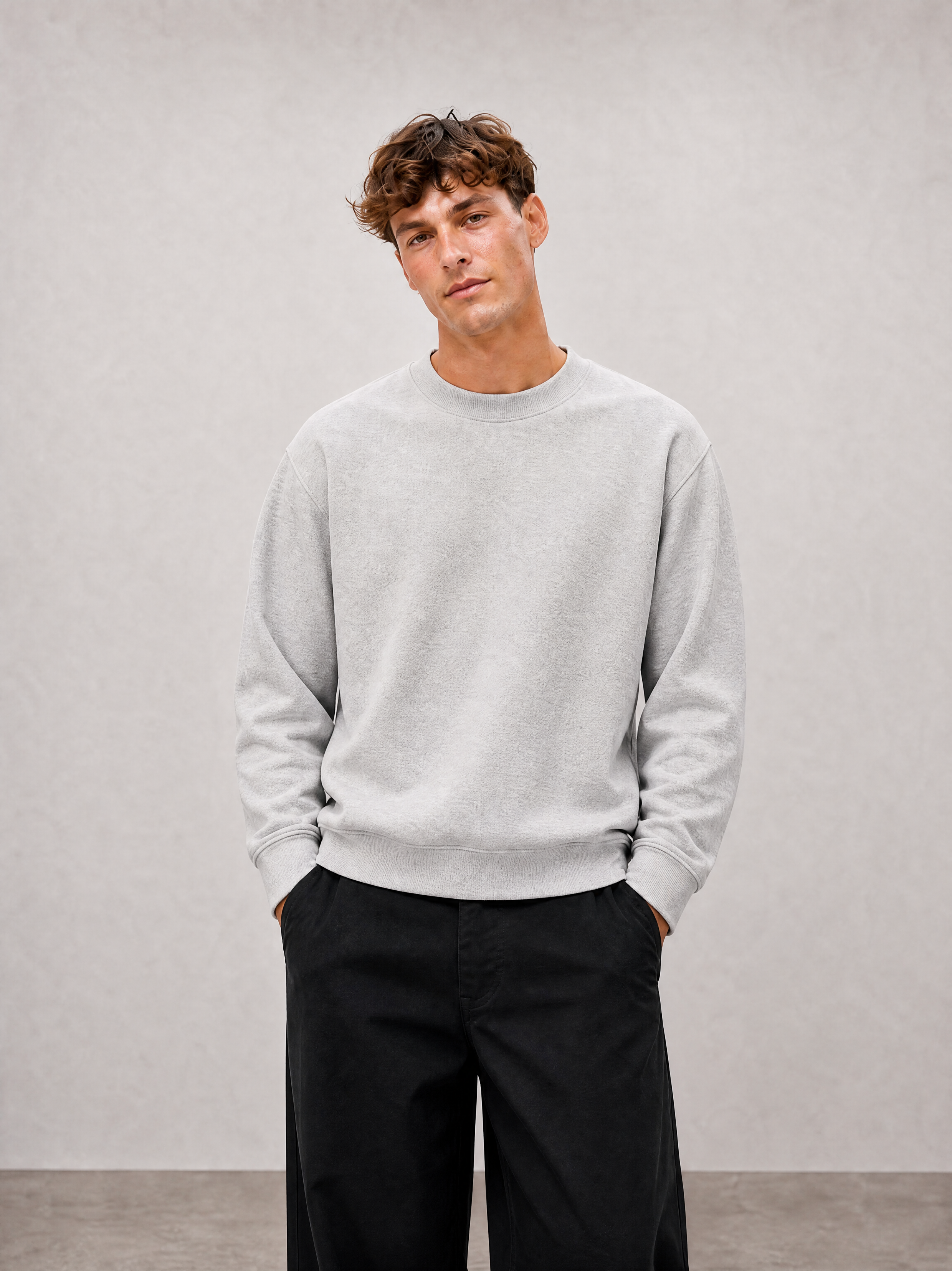 Relaxed Crewneck Sweatshirt - Light Grey - front view